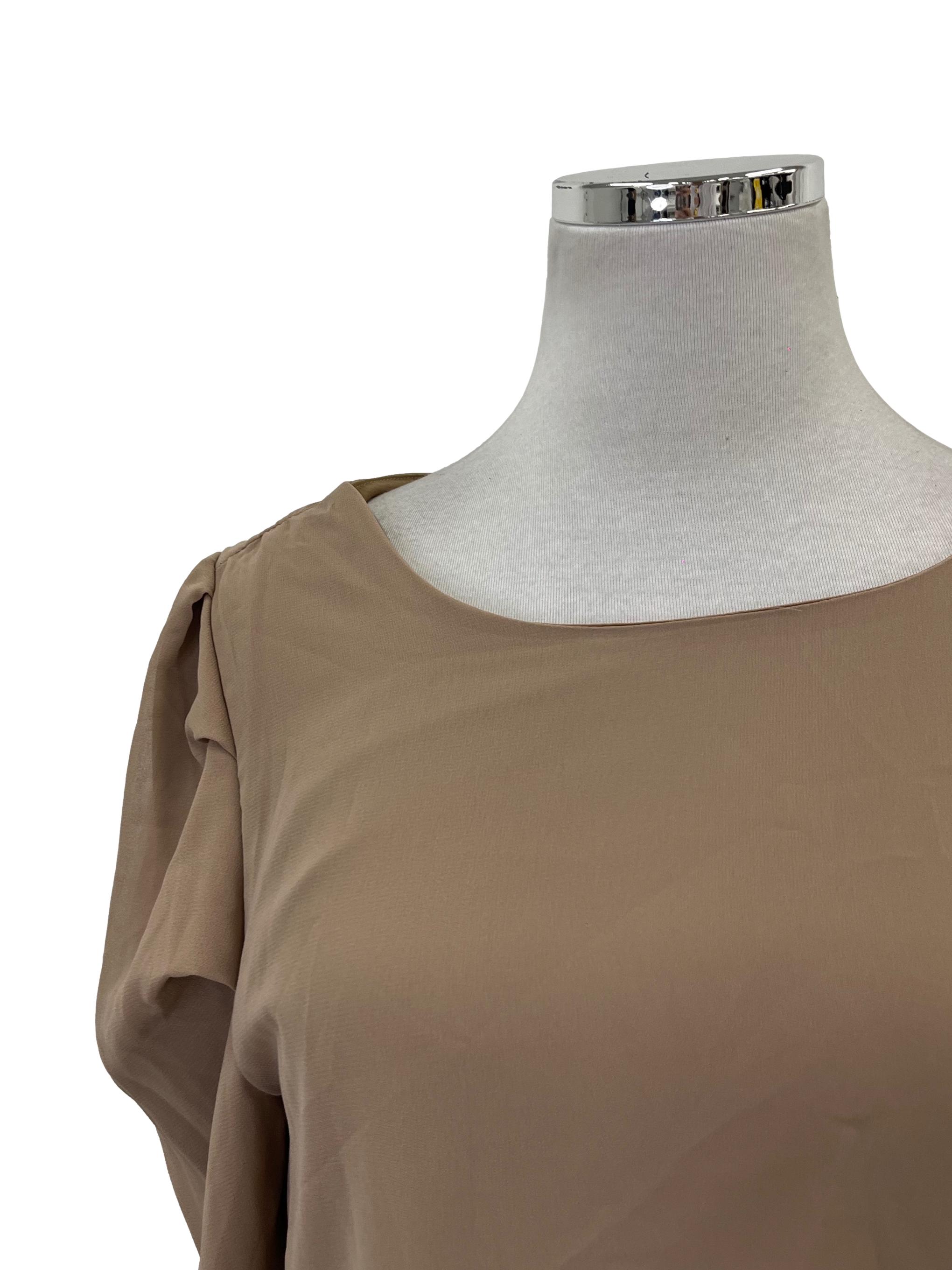 Coffee Brown Ruched Blouse