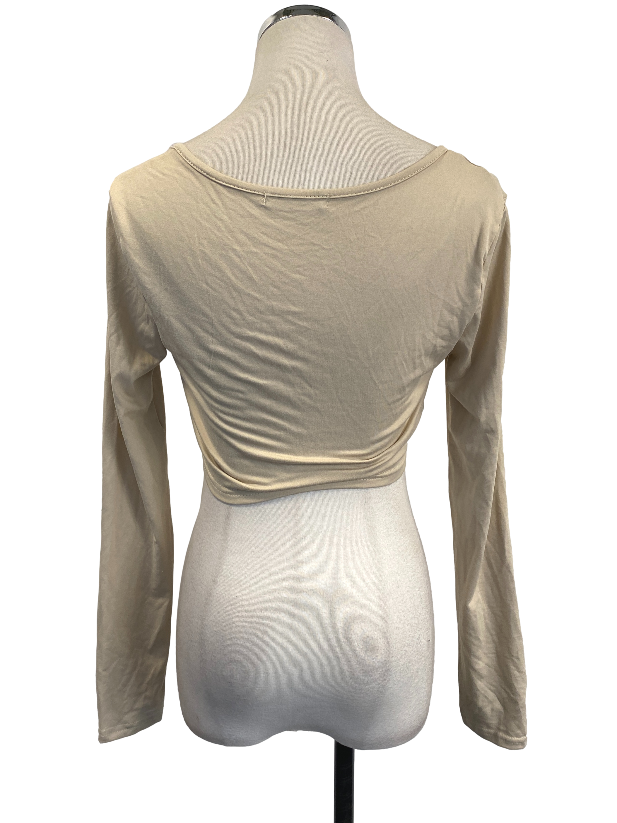 Beige Front Knot Long Sleeve Top