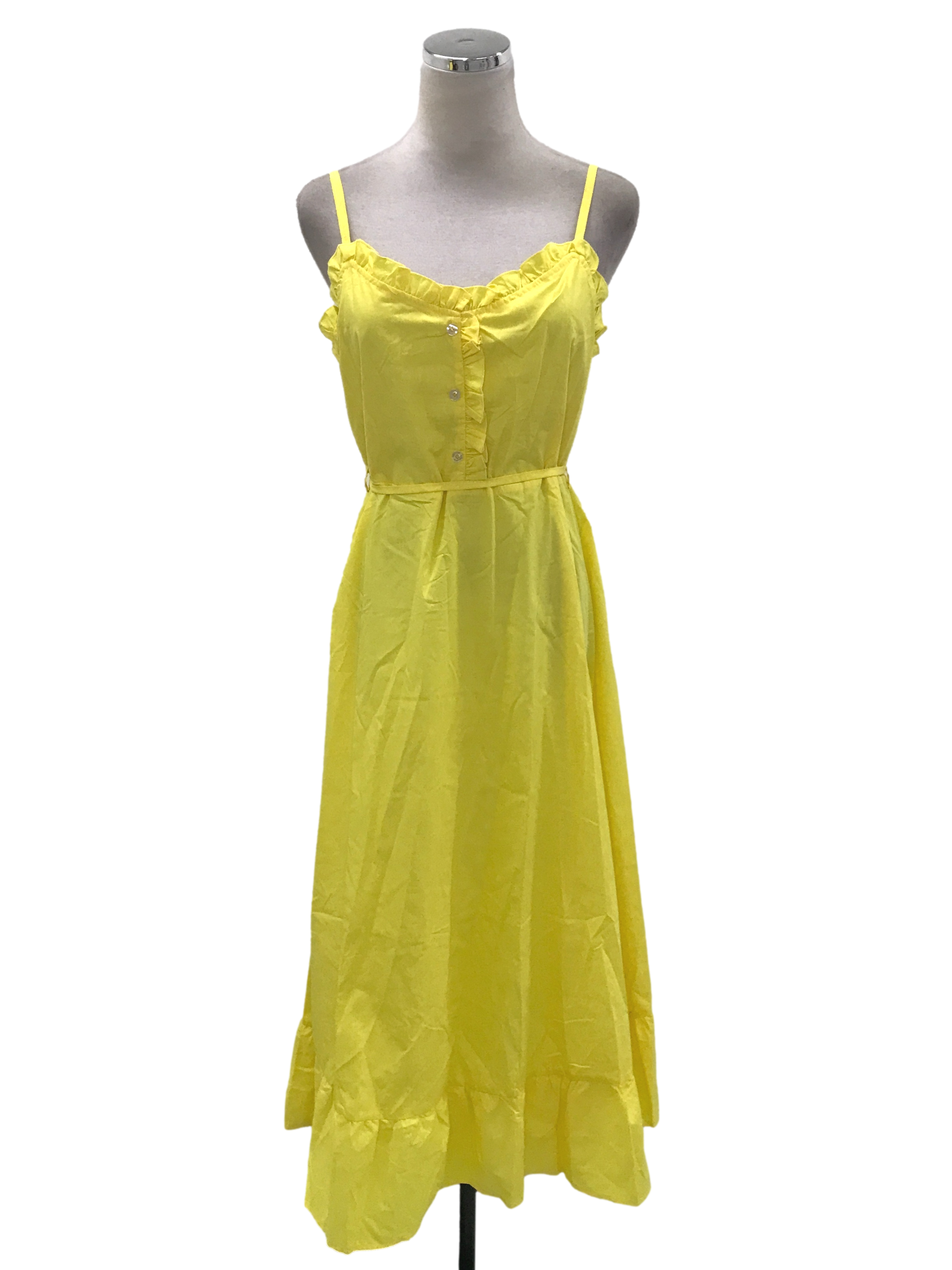 Yellow Back Shirred Tie Dress