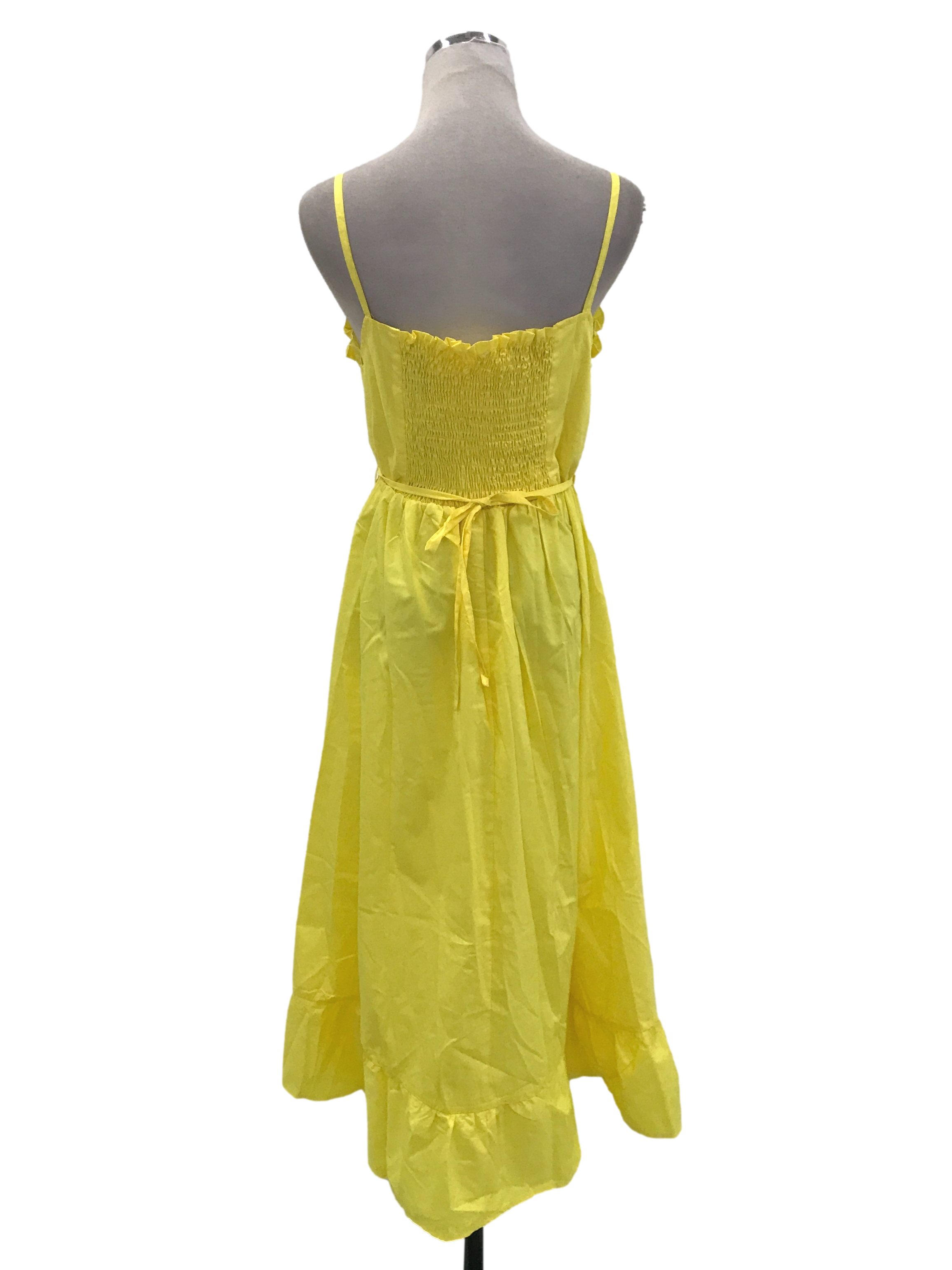 Yellow Back Shirred Tie Dress