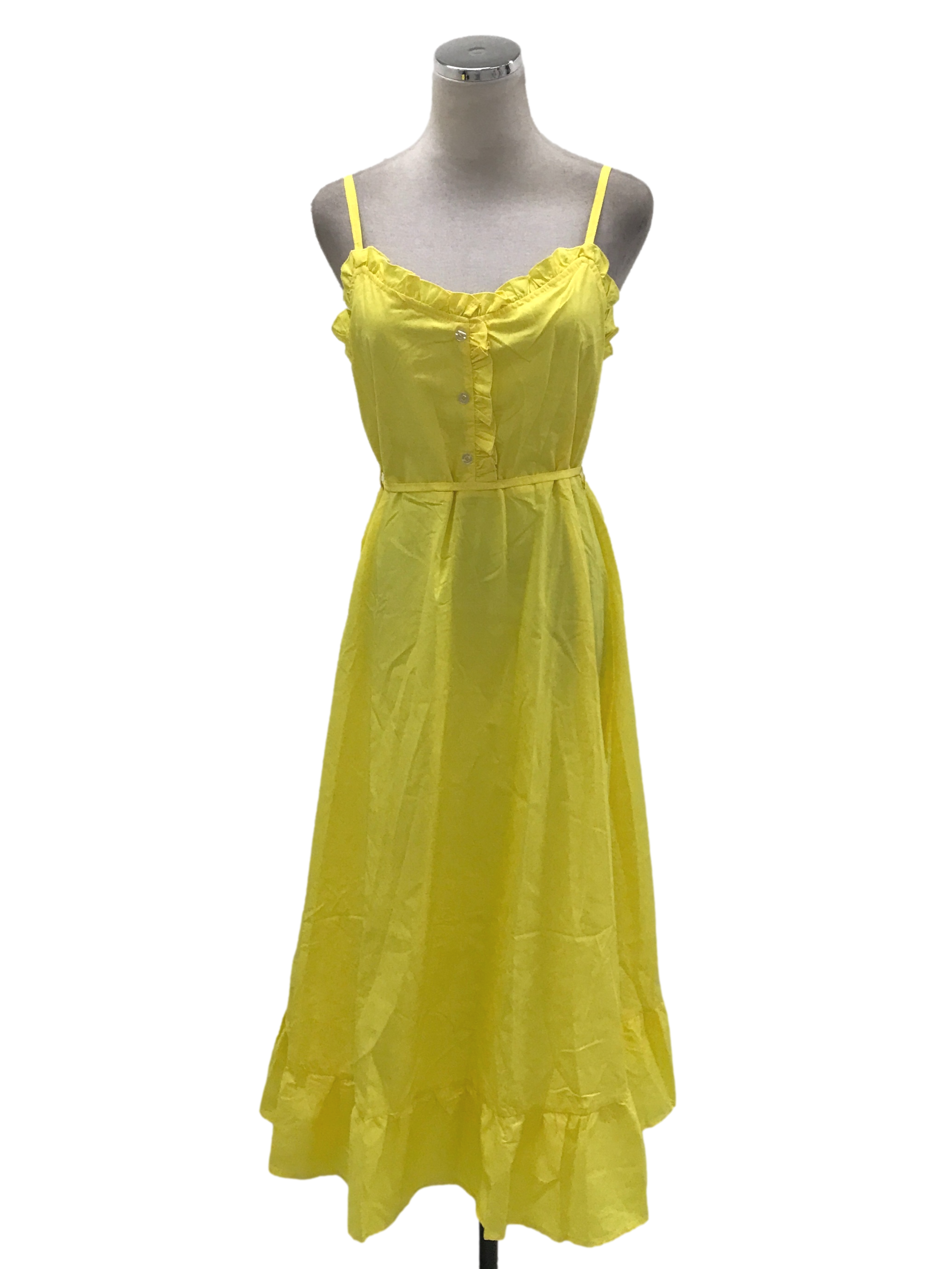 Yellow Back Shirred Tie Dress