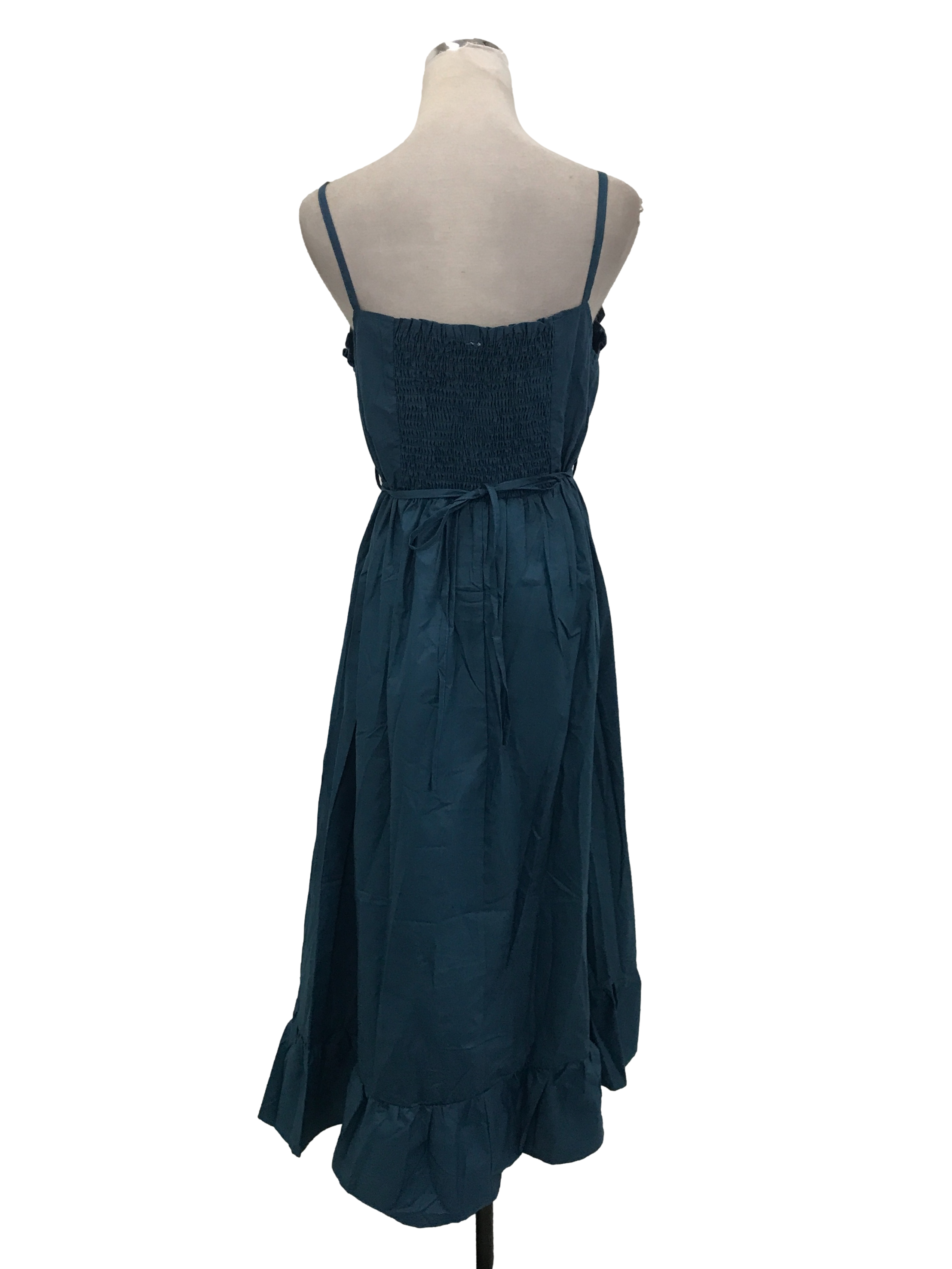 Blue Back Shirred Tie Dress