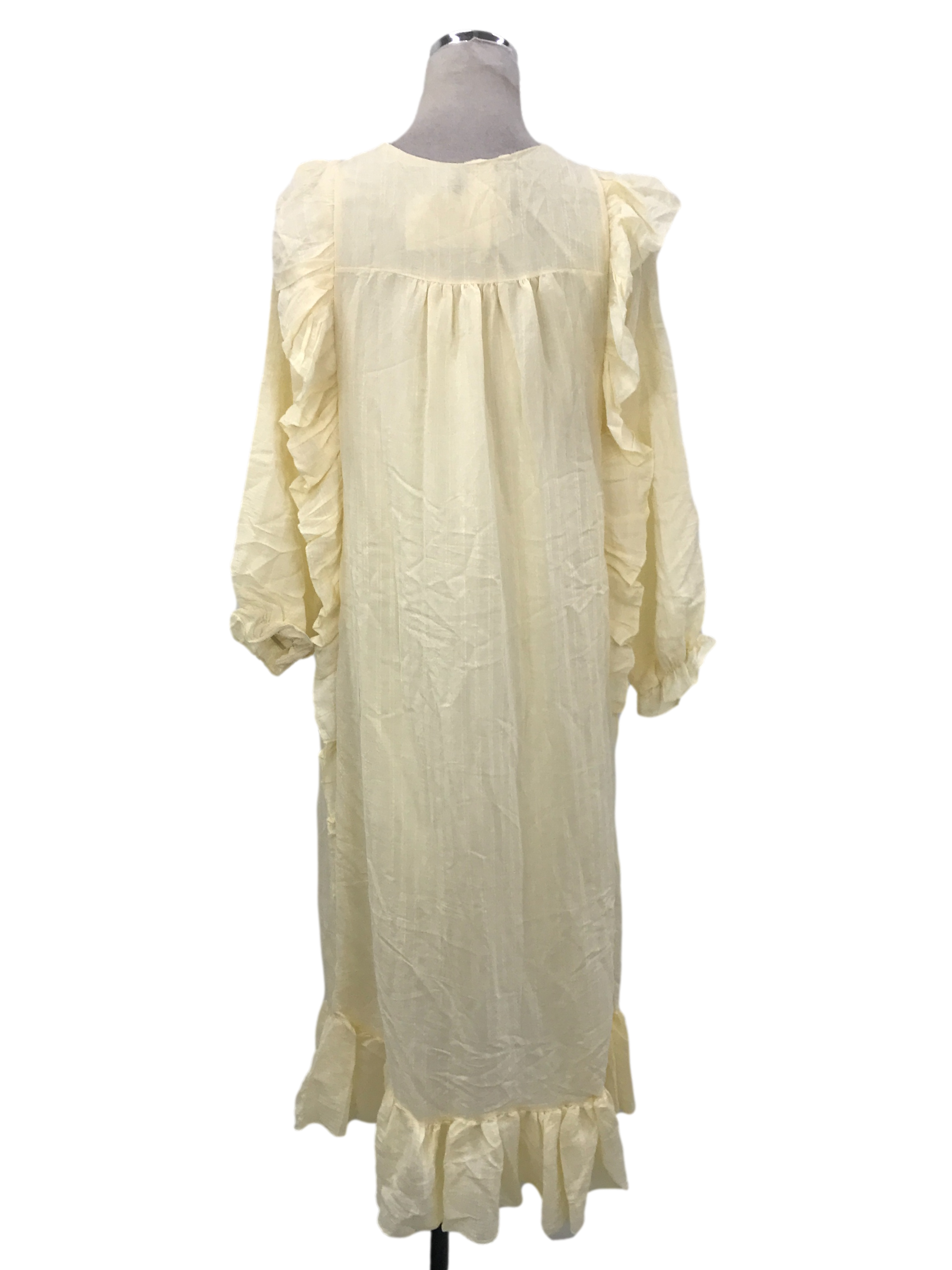 White Ruffle V-Neck Long Sleeve Dress