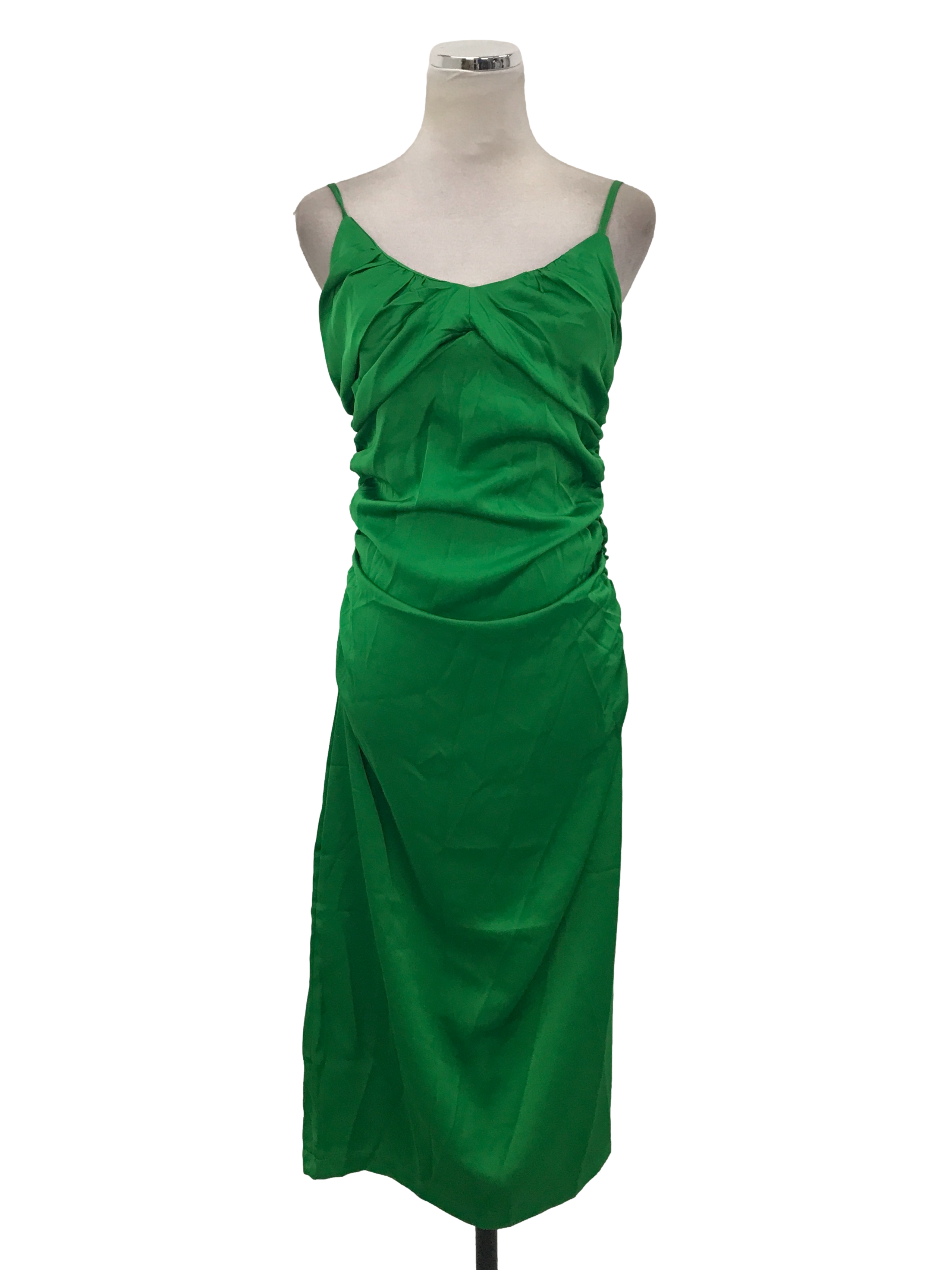 Green Satin Cowl Dress