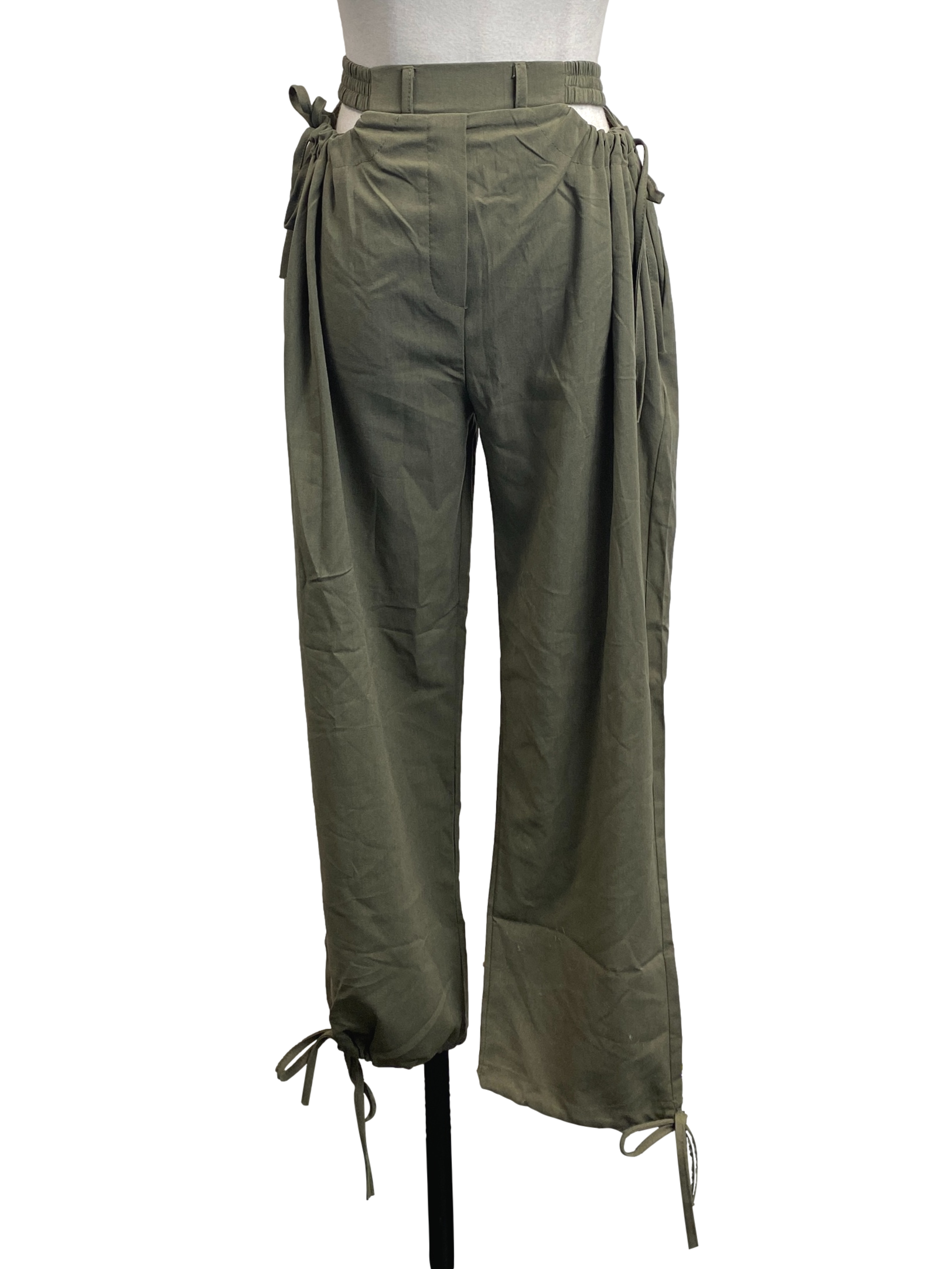 Greyish Green Side Cut Out Pants