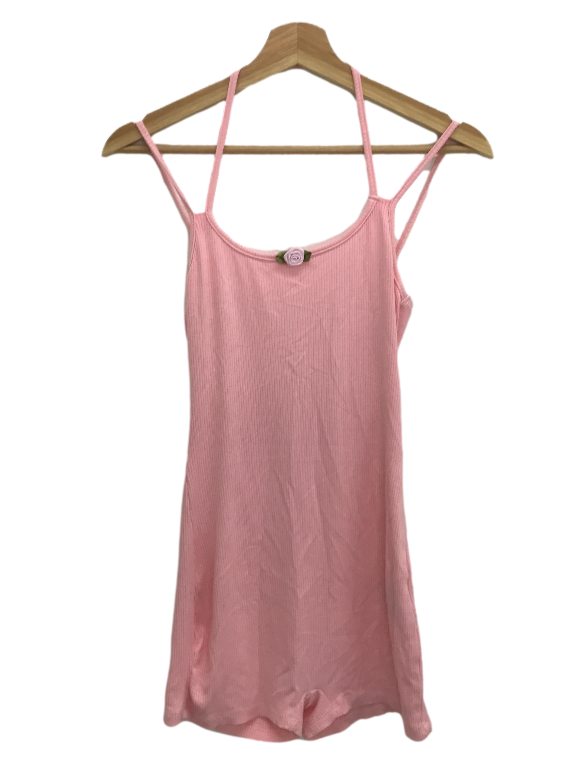 Pink Mini Flower Ribbed Slip Dress