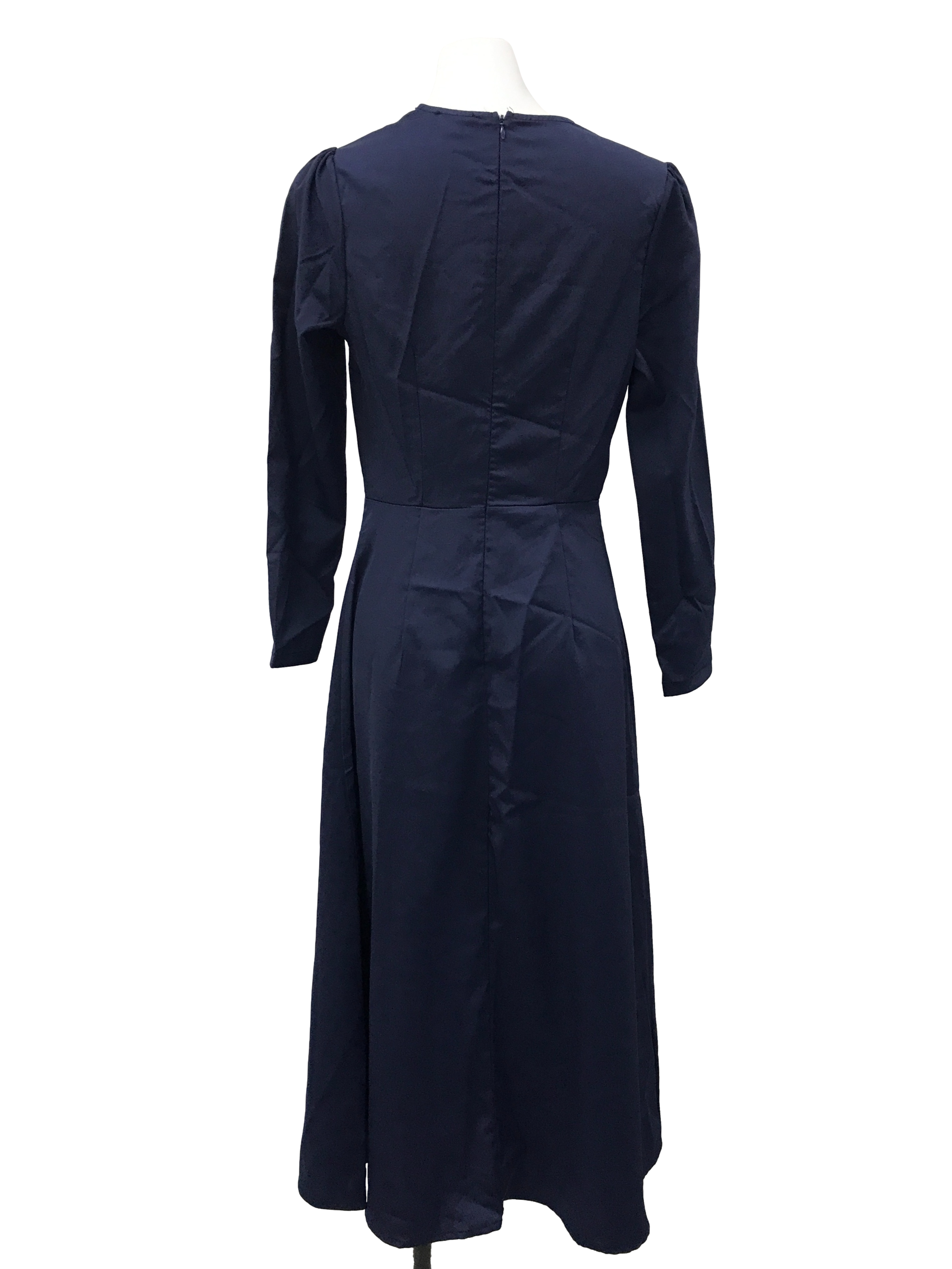 Navy Blue Pleated Neck Dress