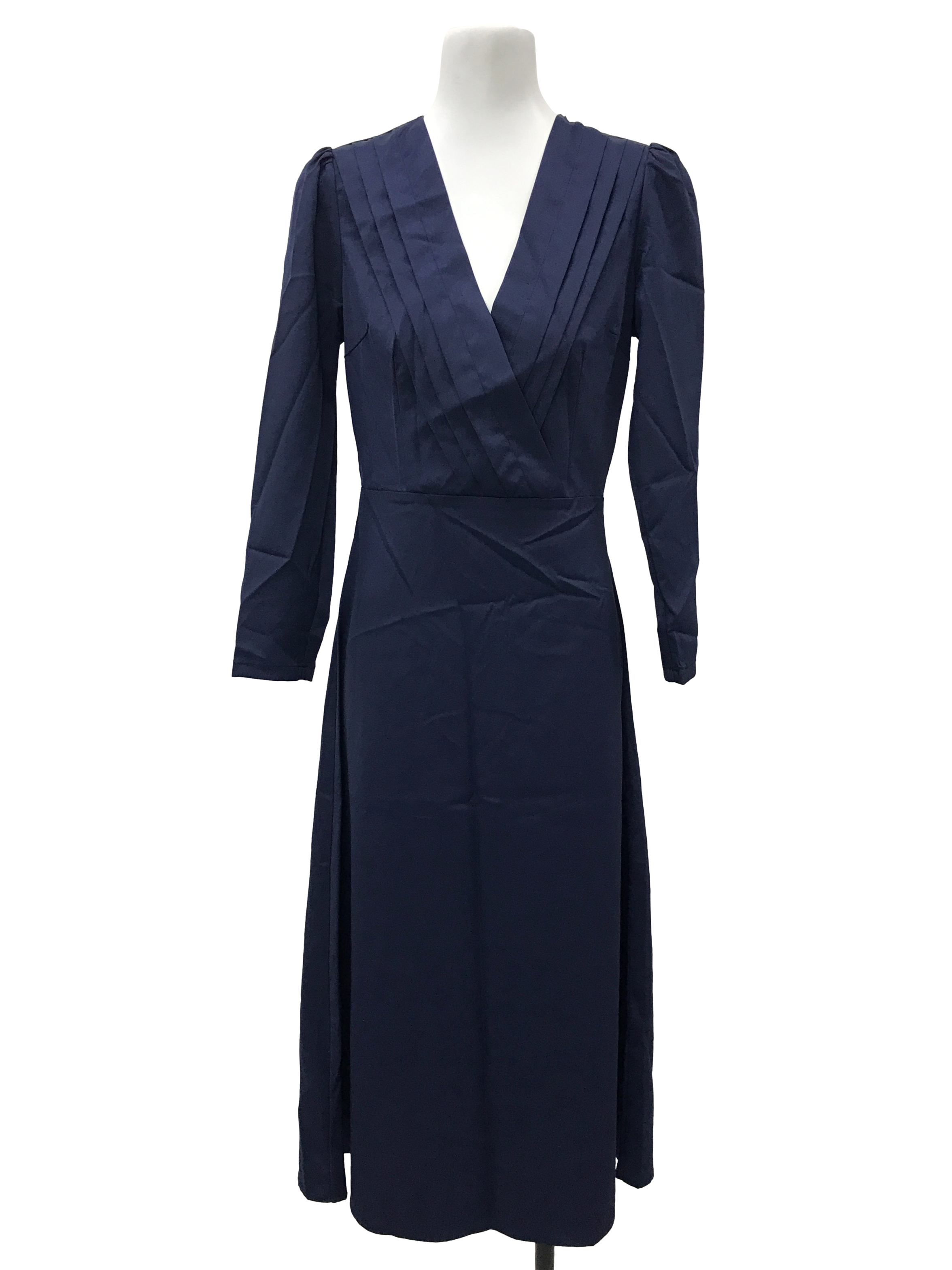 Navy Blue Pleated Neck Dress