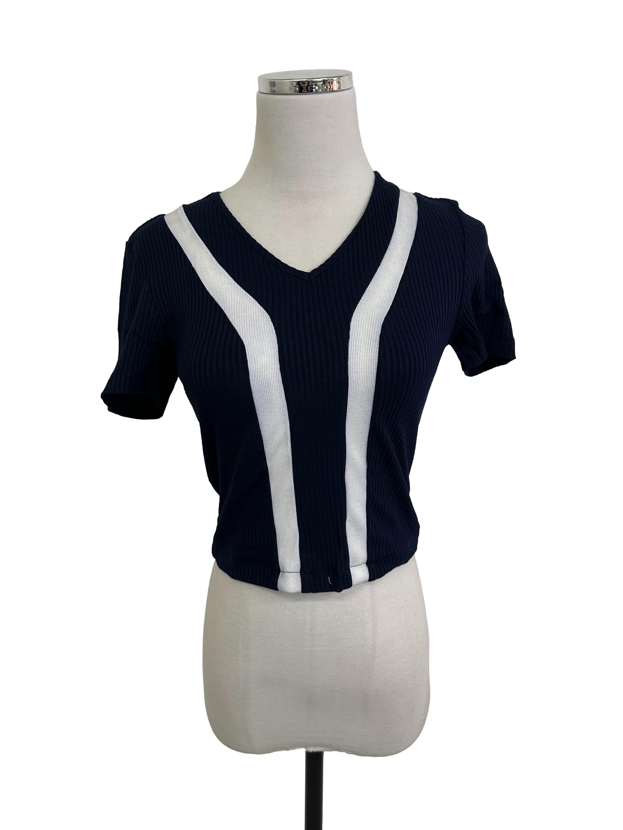 Navy Blue Ribbed Bodyfit Top