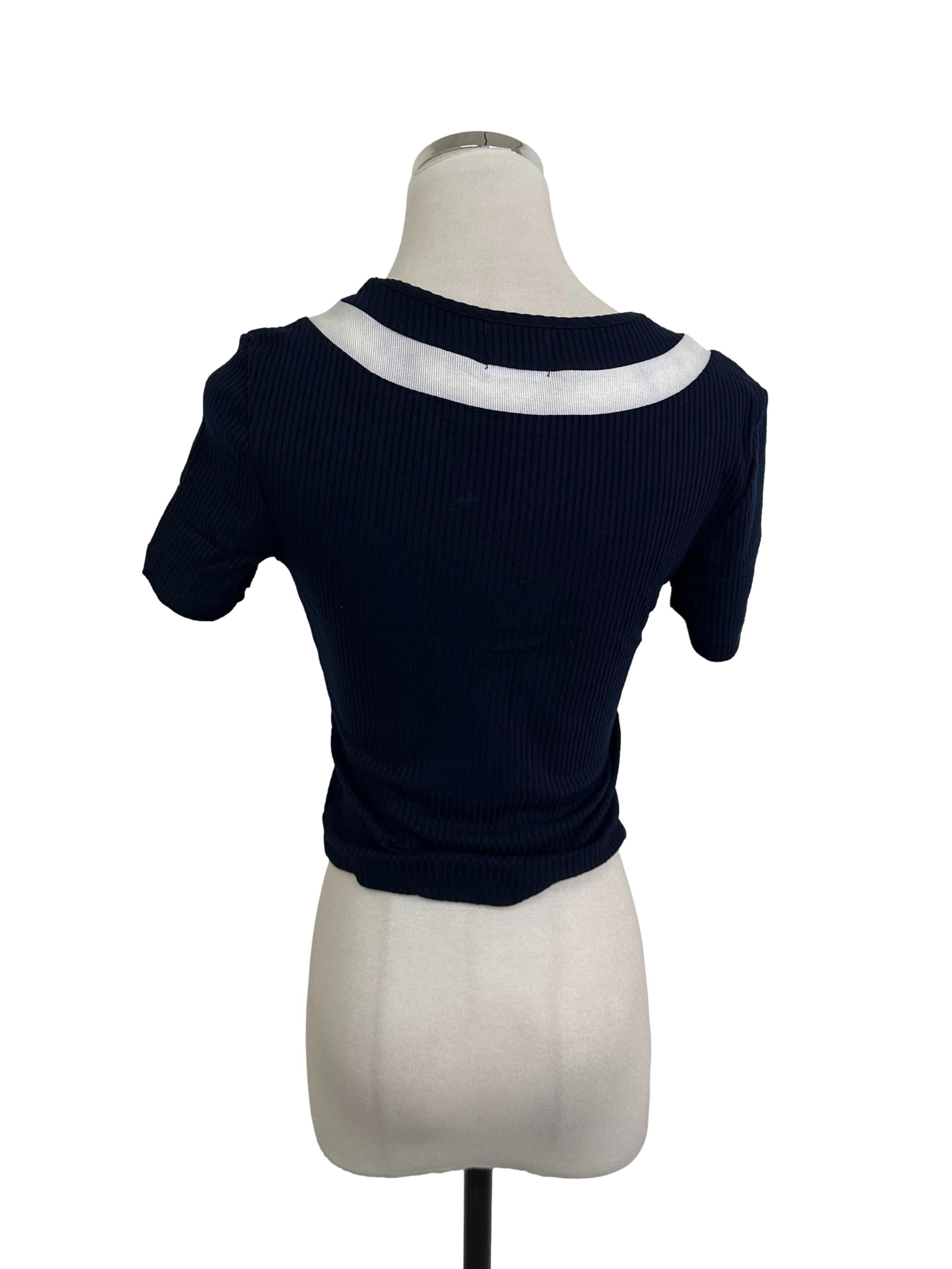 Navy Blue Ribbed Bodyfit Top