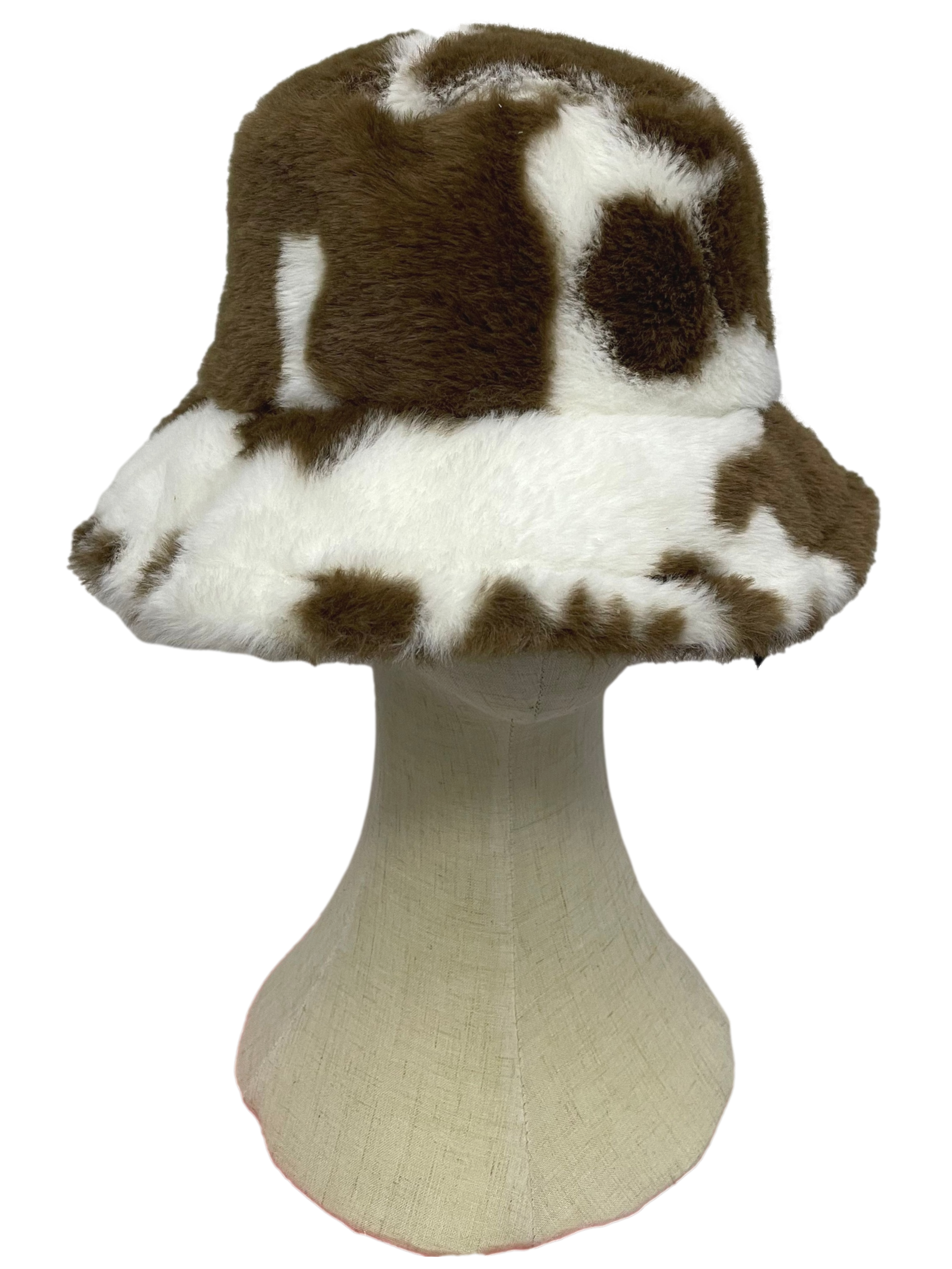 Cow Printed Furry Bucket Cap