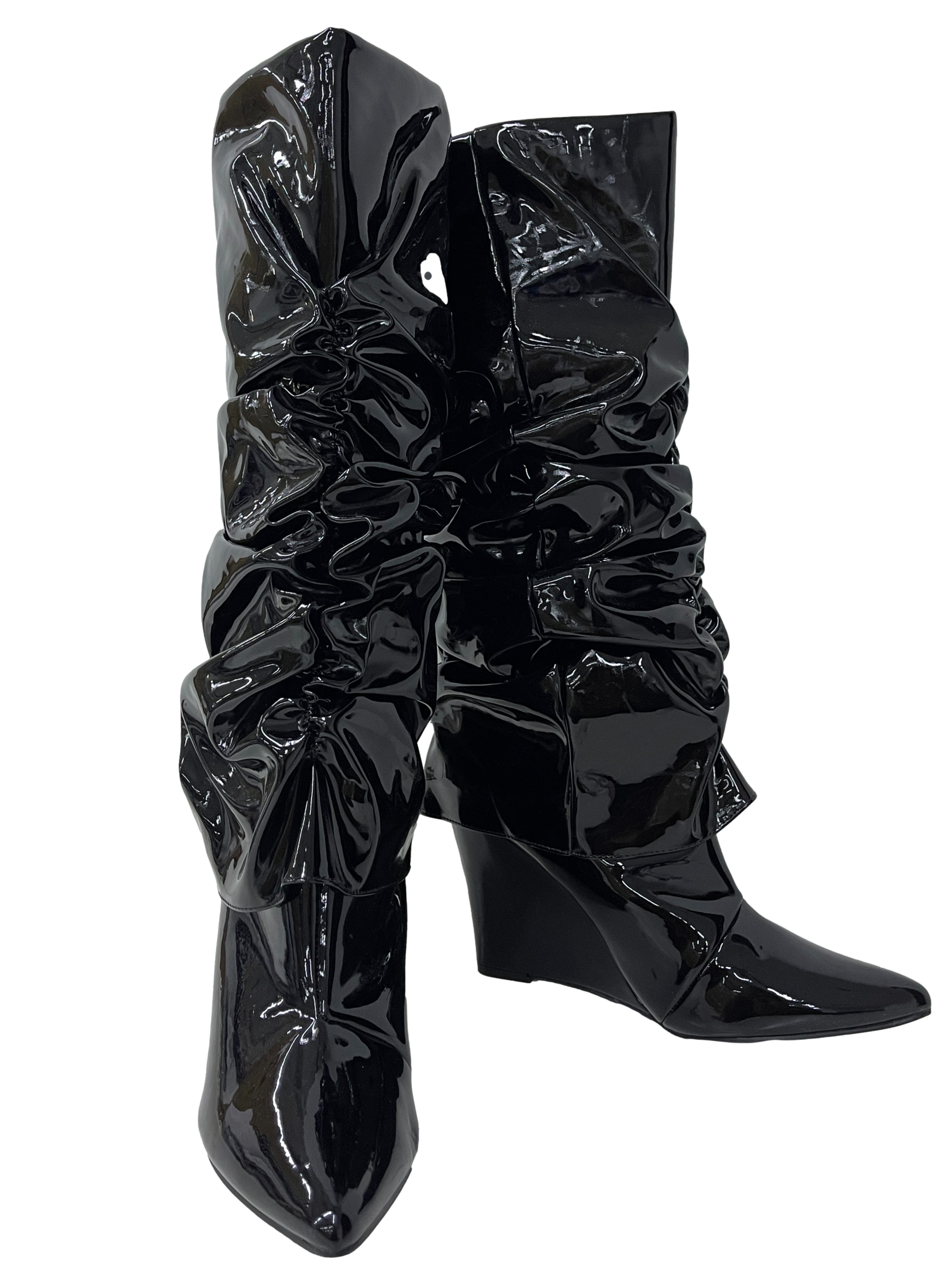 Black Shiny Wedges Boots