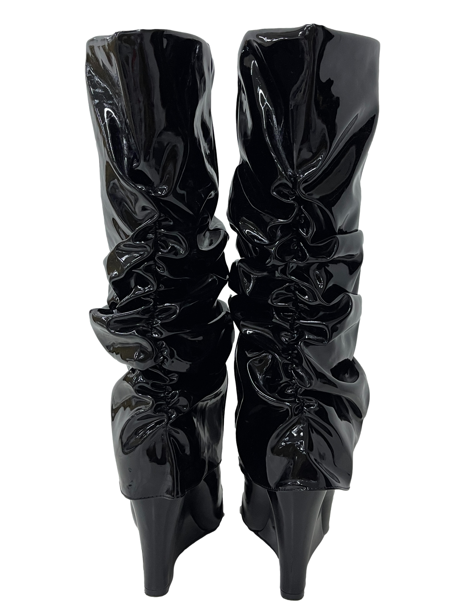 Black Shiny Wedges Boots