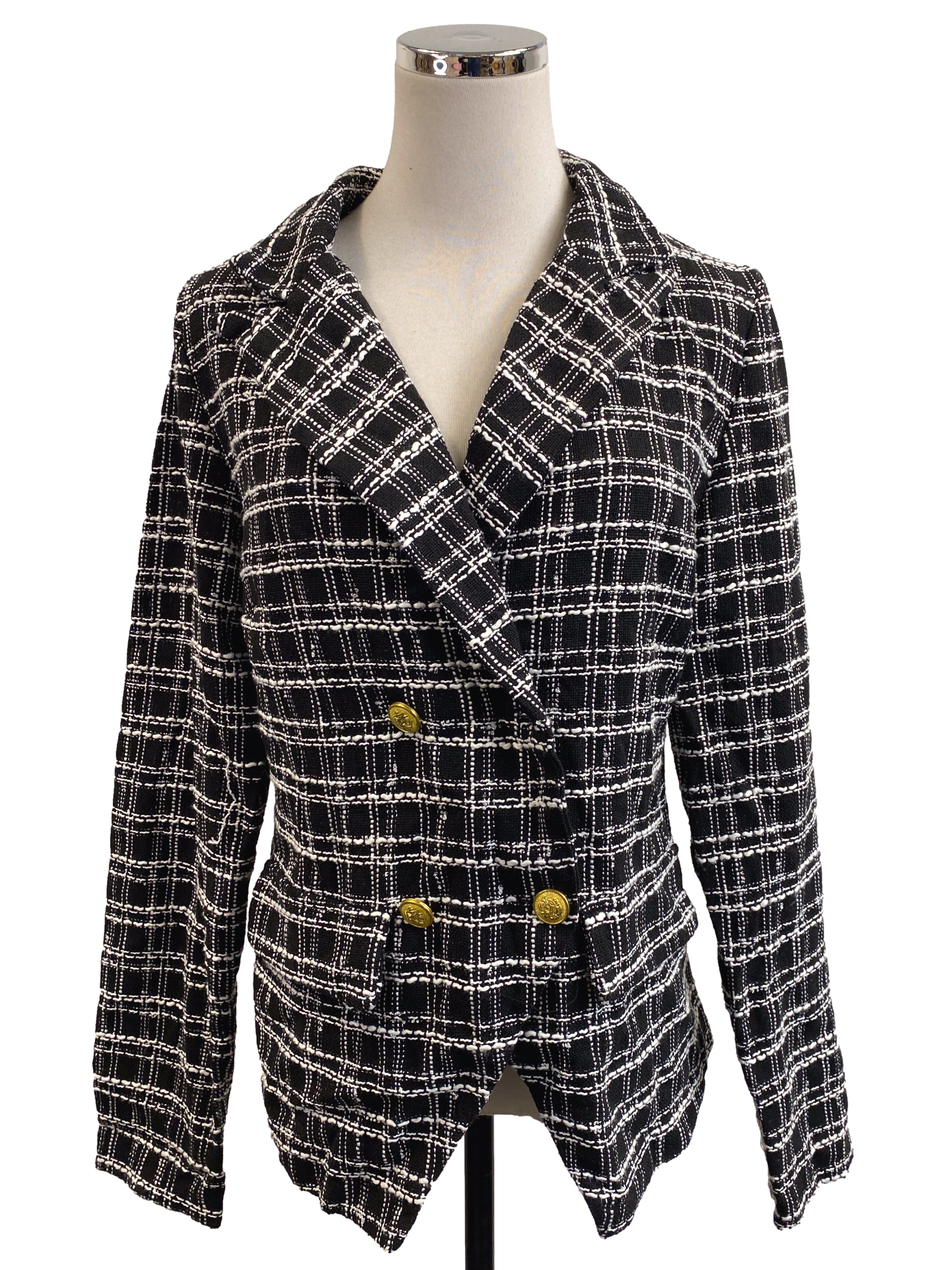 Black And White Plaid Tweed Outerwear