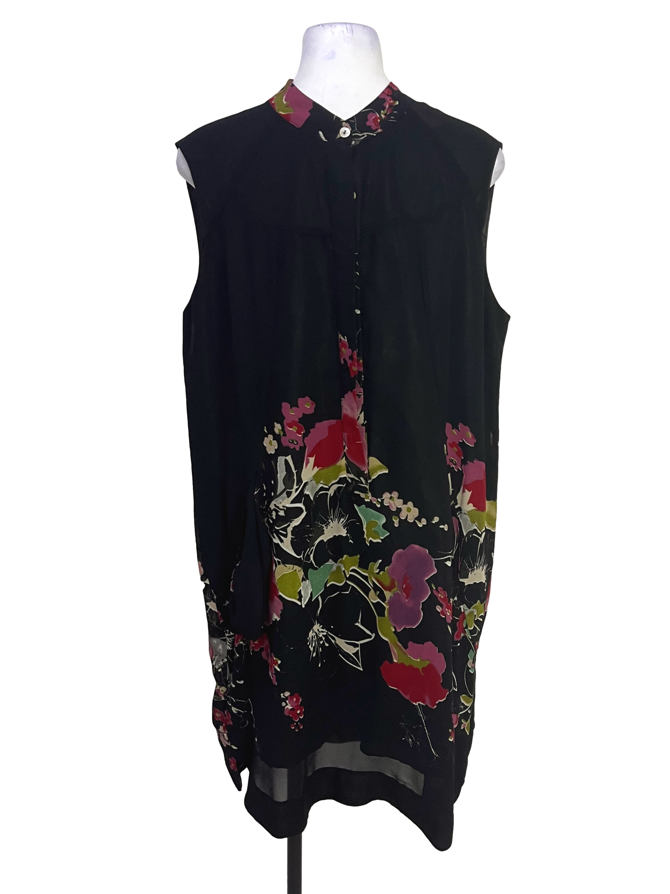 Black Floral Print Collar Shift Dress