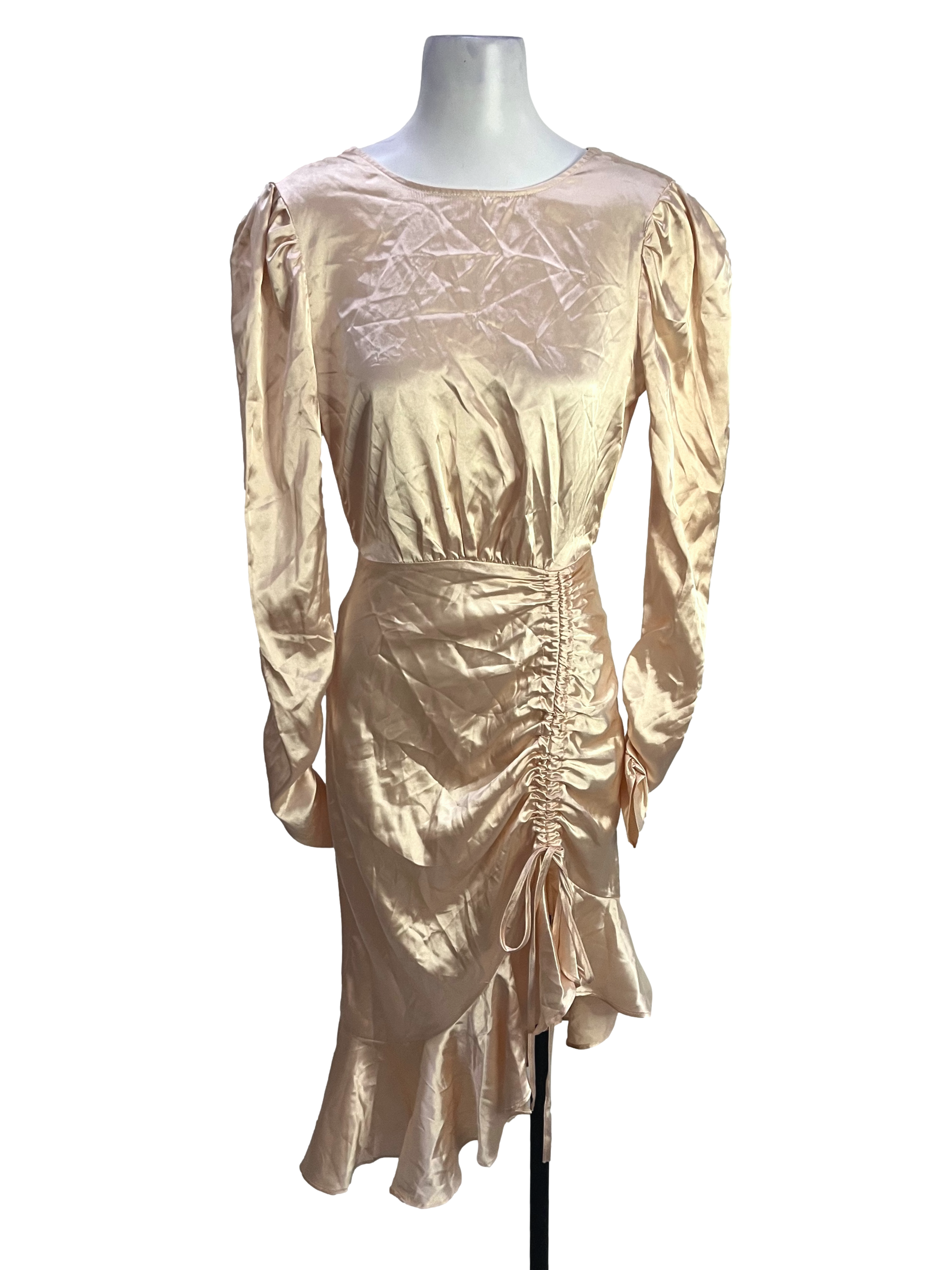 Champagne Satin Bareback Ruched Dress