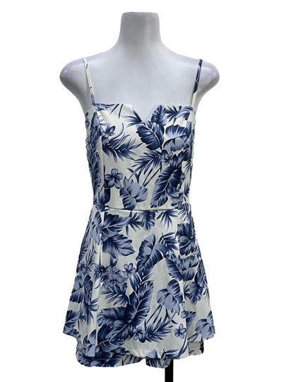 White Blue Floral  Print Sleeveless Dress