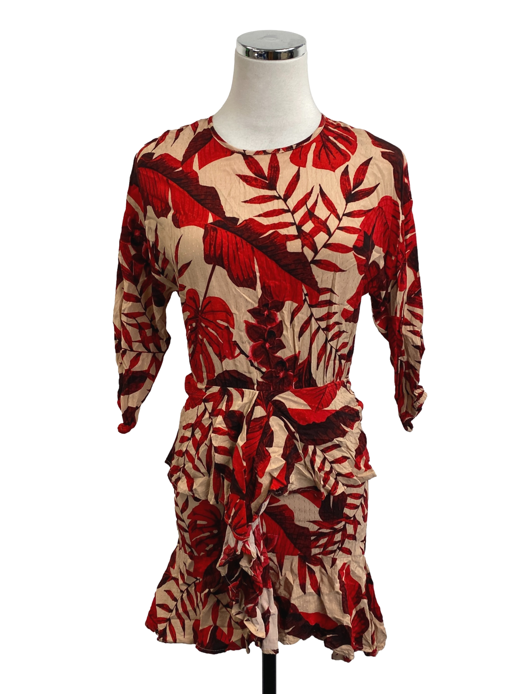 Sepia Red Floral Round Neck Dress