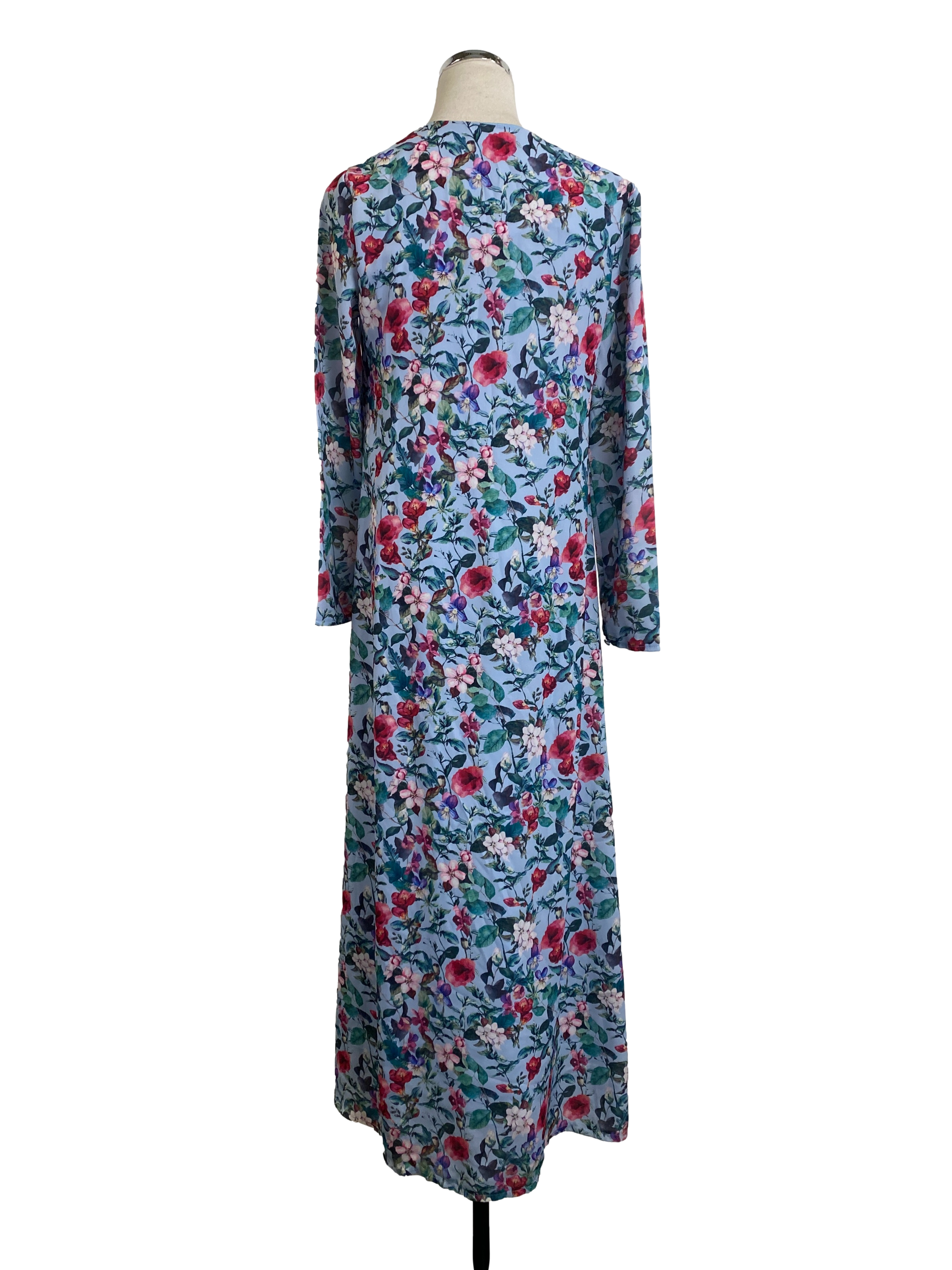Sky Blue Floral Long Sleeve Maxi Dress