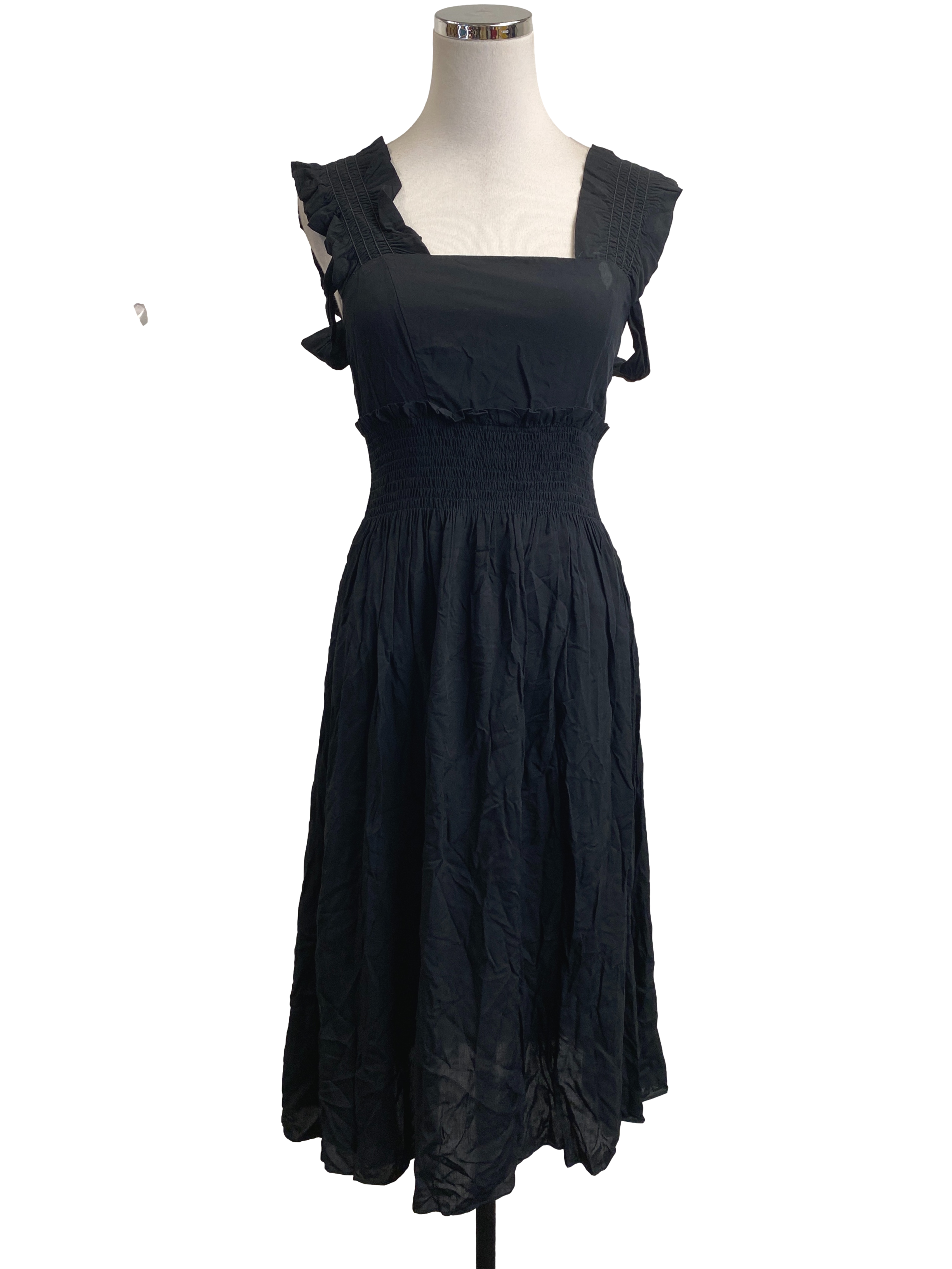 Black Ruffle Sleeve Smocked Dress
