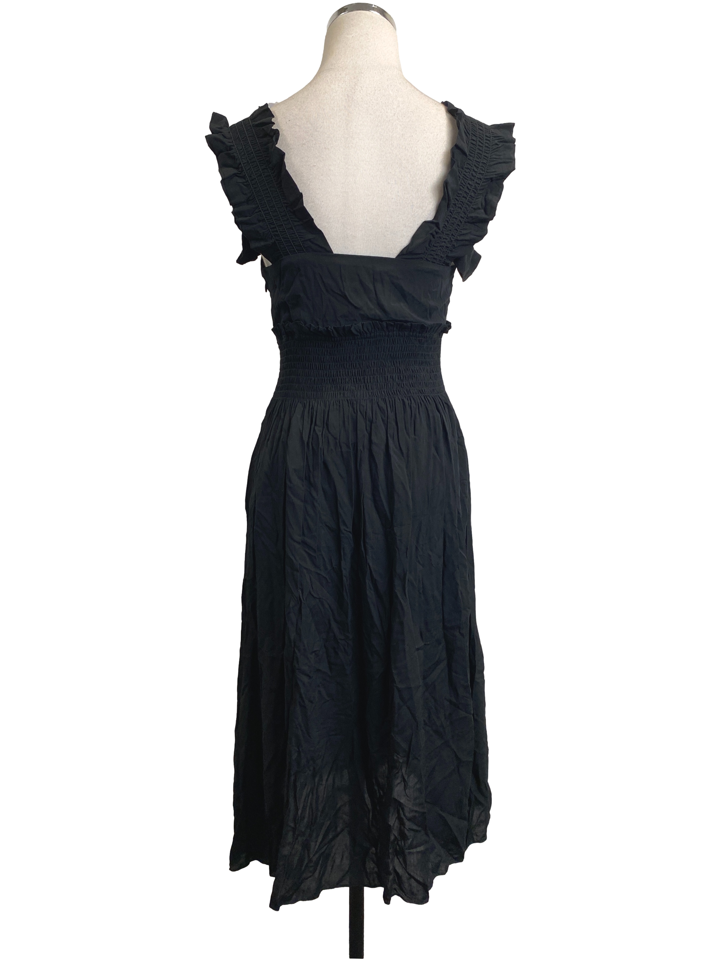 Black Ruffle Sleeve Smocked Dress