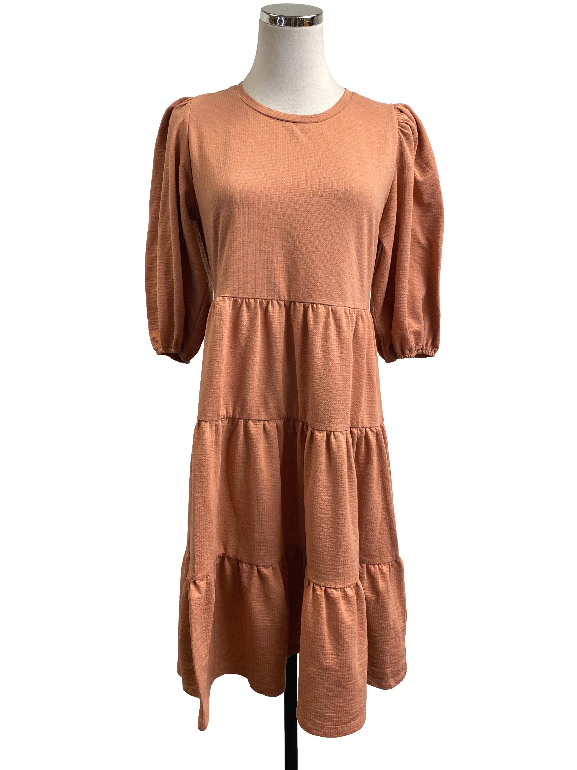 Burnt Copper Peasant Sleeve Tiered Dress