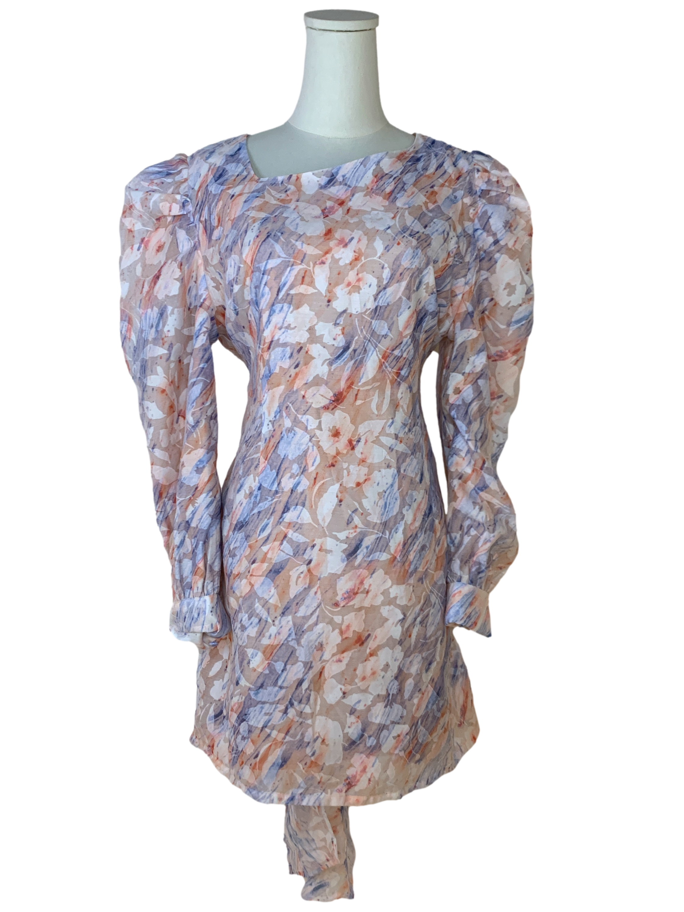 Bicolour Puffed Long Sleeve Floral Top