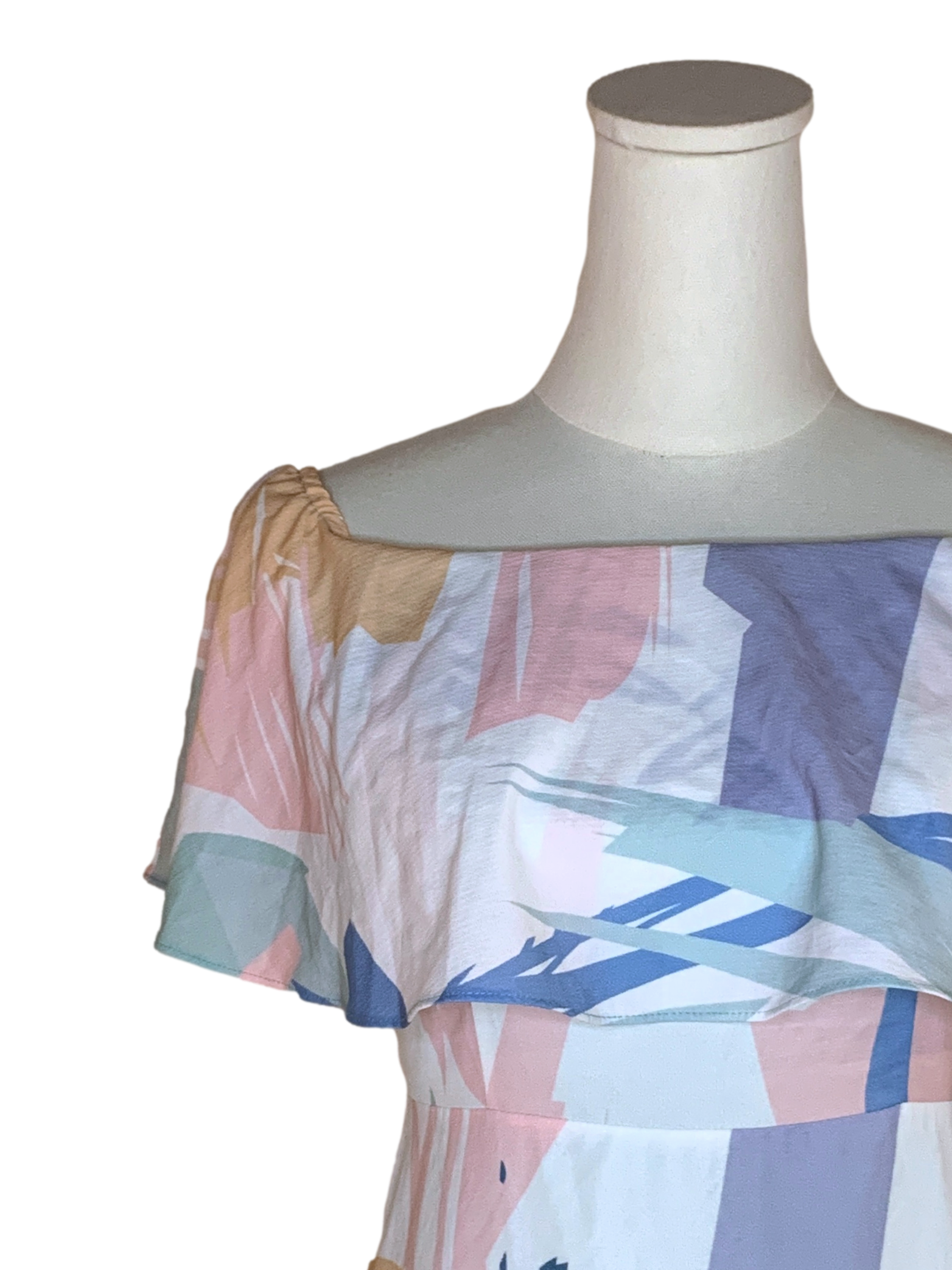 Multi-colour Abstract Off-shoulder Dress