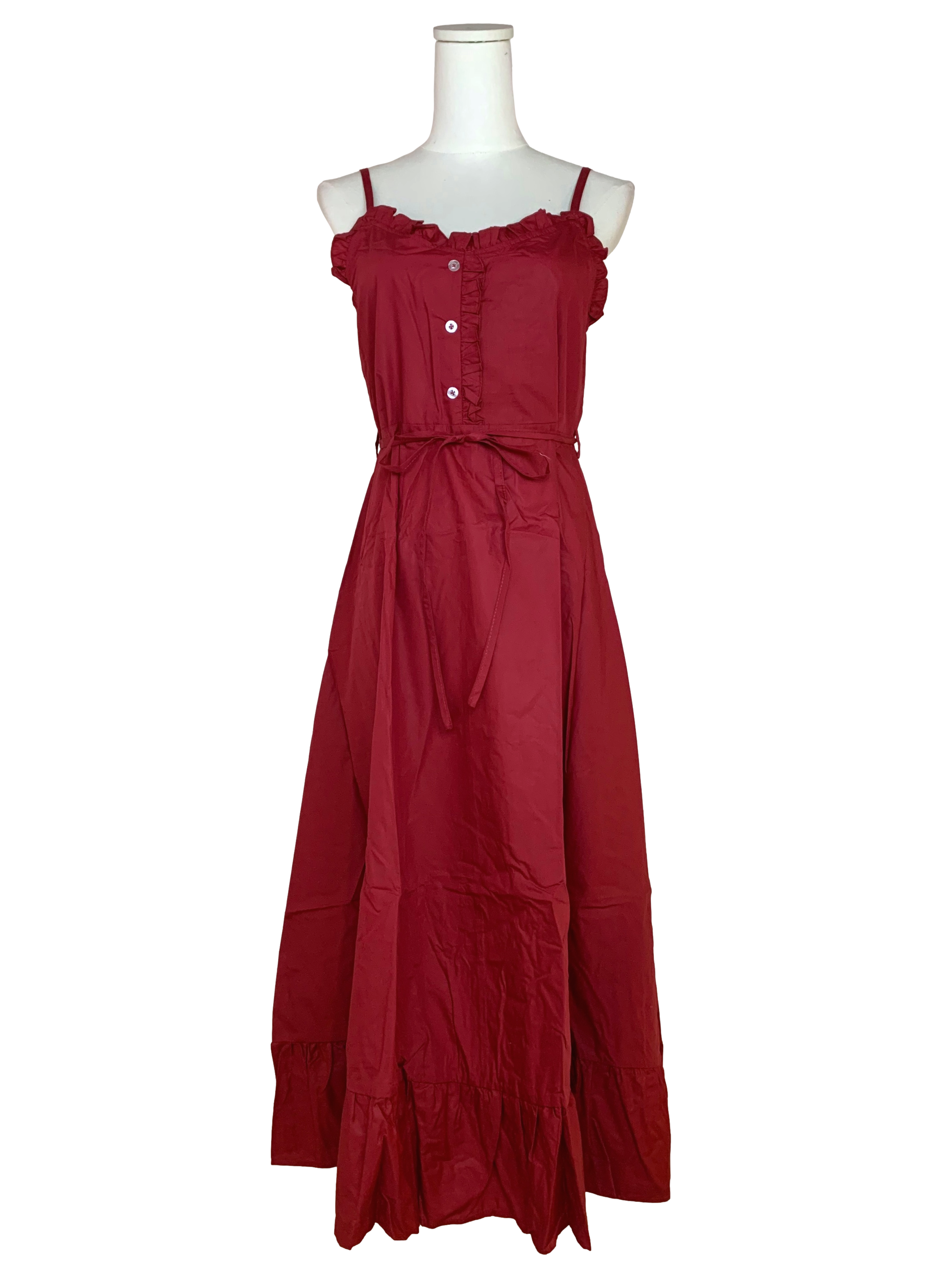 Jam Red Strap Ruffled Hem Dress