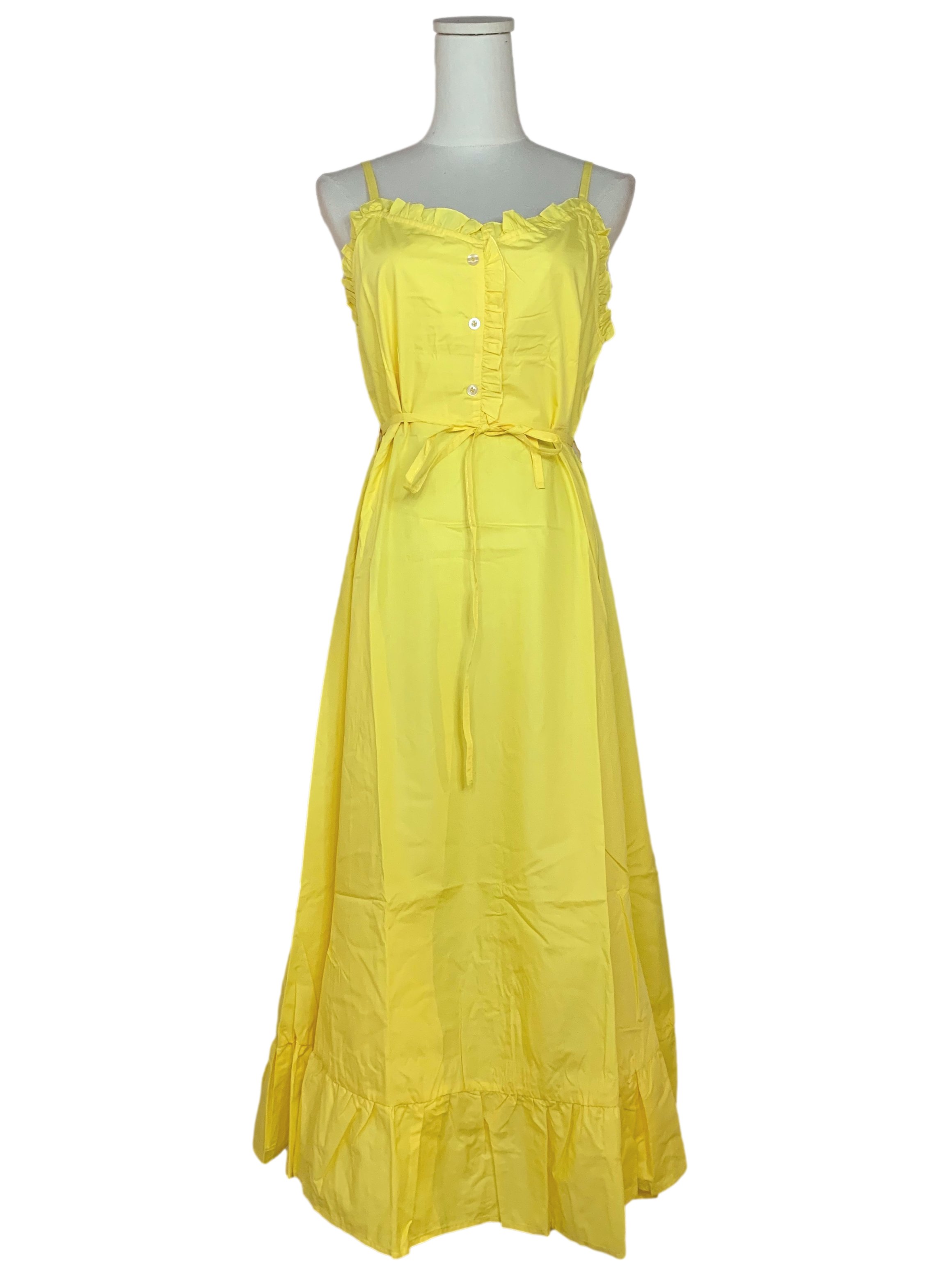 Macaroon Yellow Strap Ruffled Hem Dress