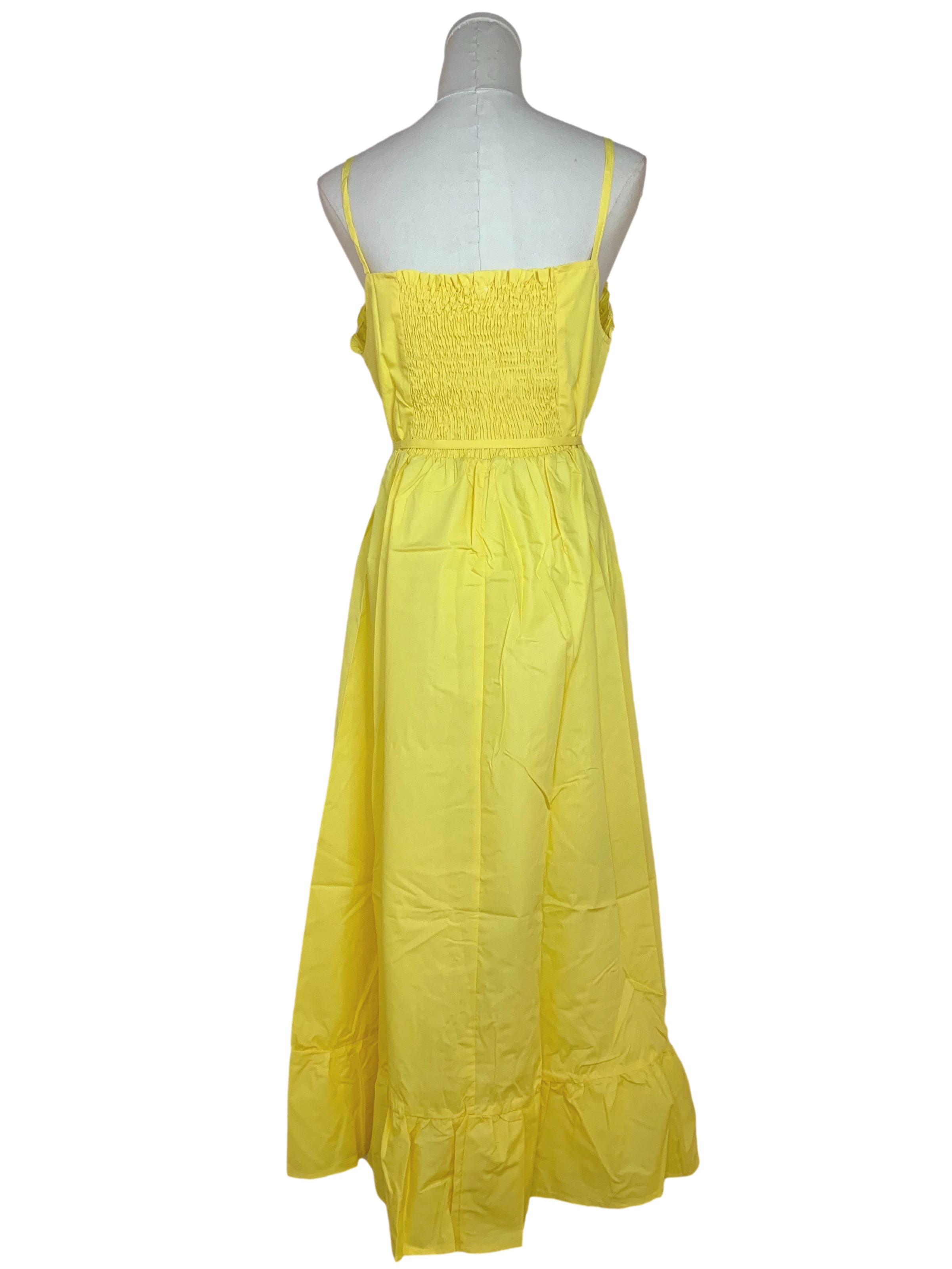 Macaroon Yellow Strap Ruffled Hem Dress
