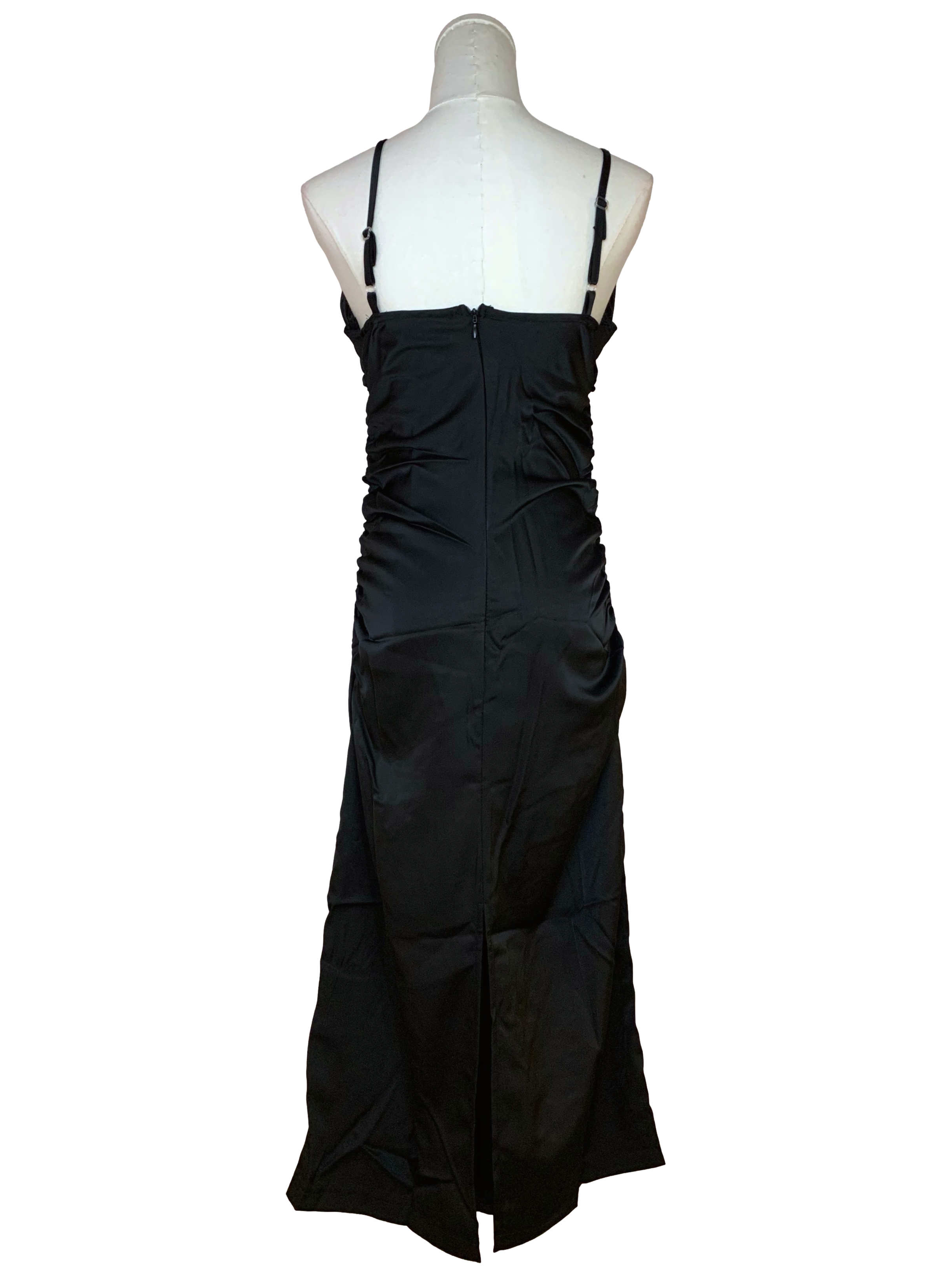 Oil Black Silk Strap Dress