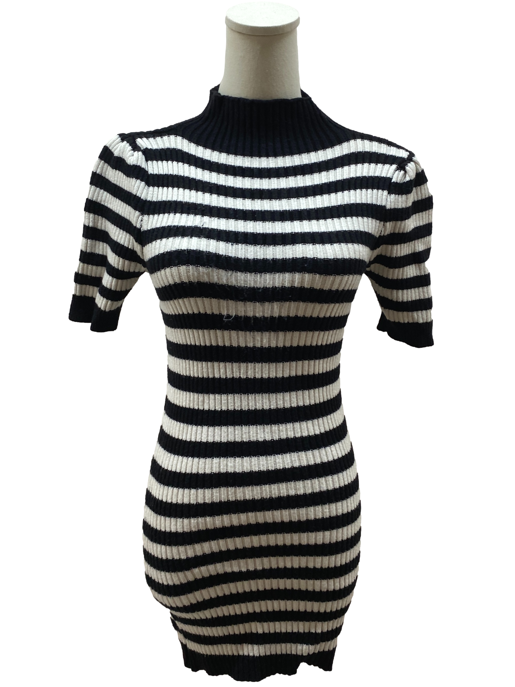 Black and White Stripes Turtleneck Mini Dress