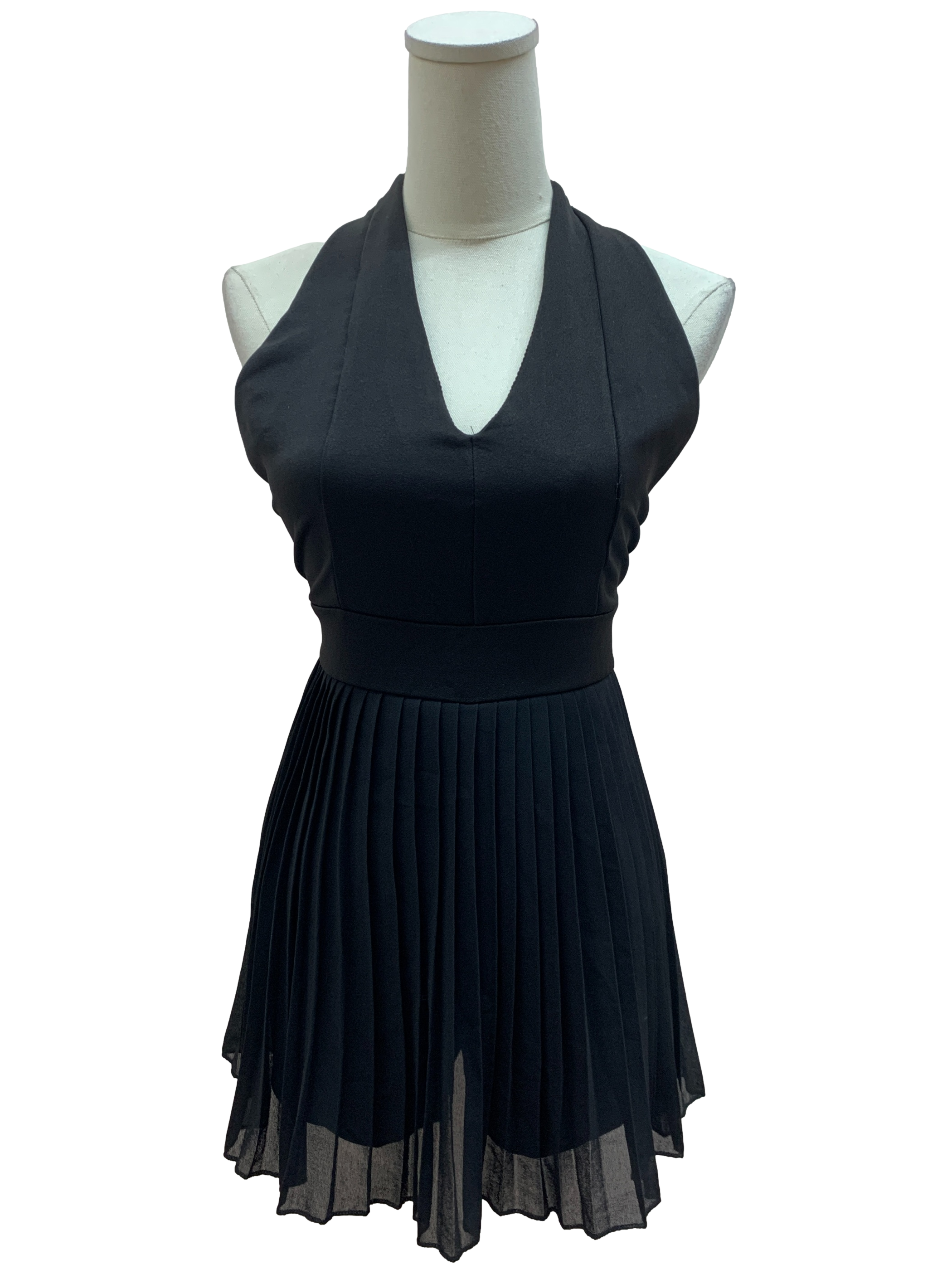 Black Pleated Halter Dress