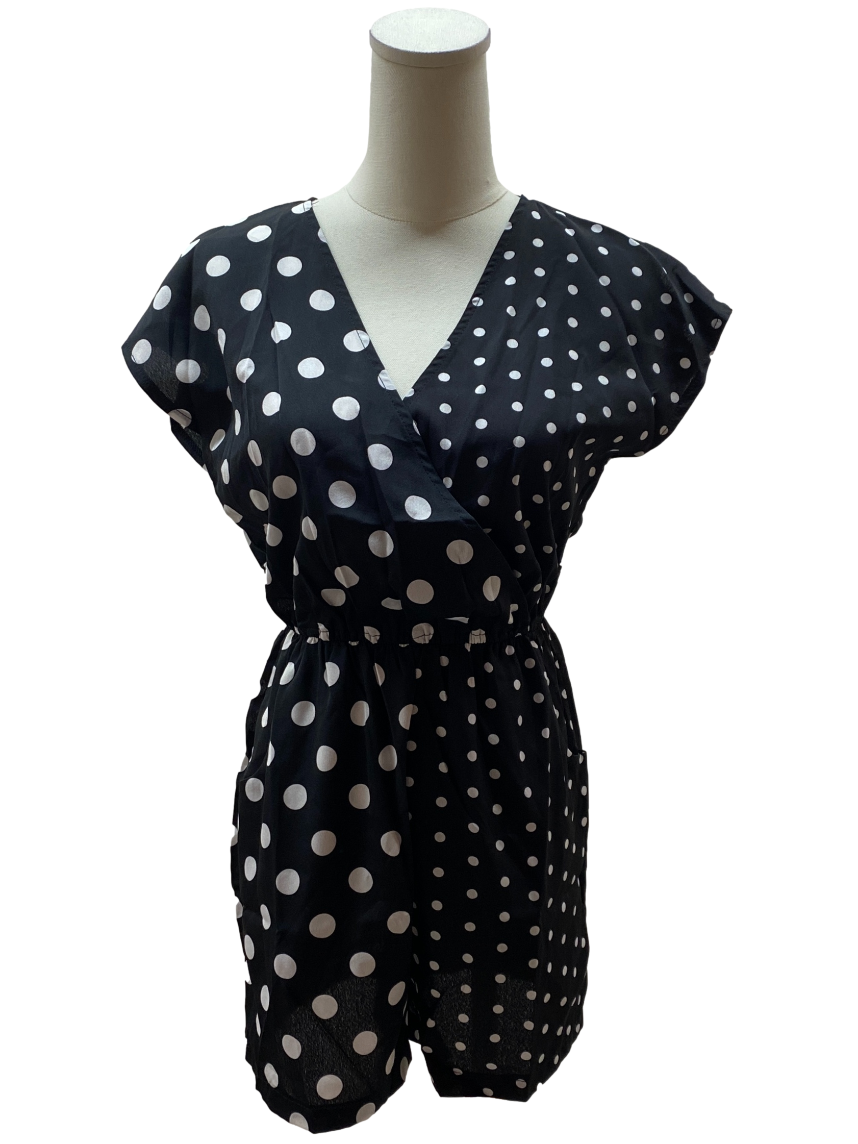 Onyx Black Polka Dots Romper