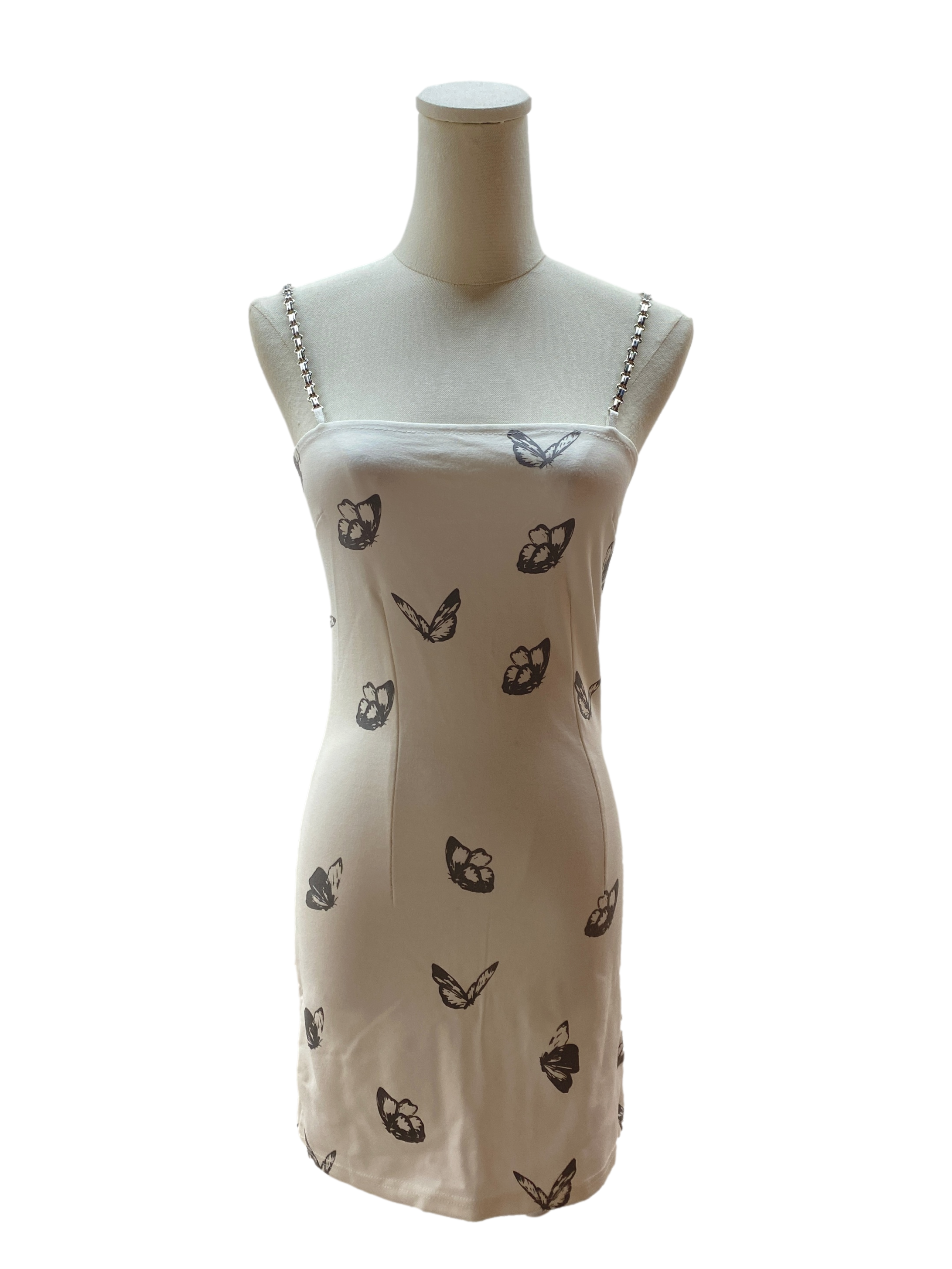 Cotton White Butterfly Print Mini Dress