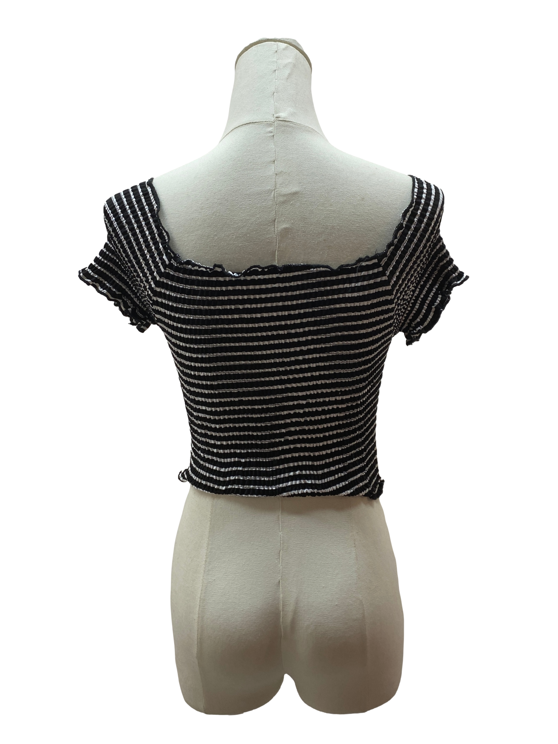 Black & White Stripes Off Shoulder Crop Top