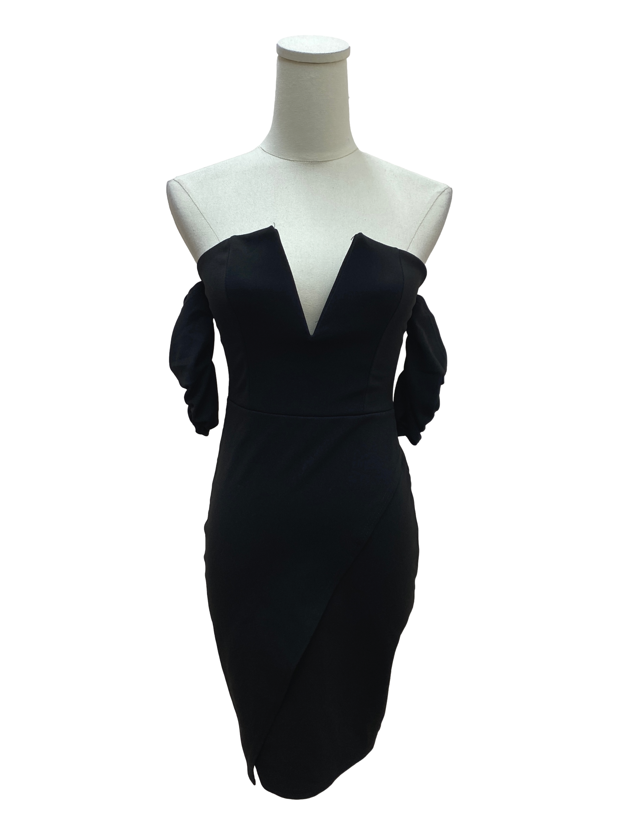 Onyx Black Off-Sholder Deep-V Dress