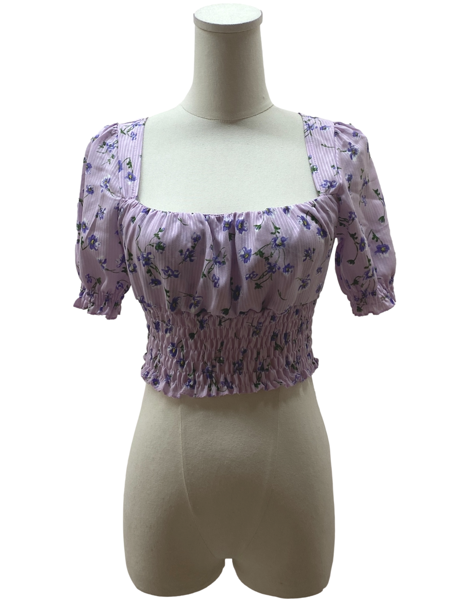 Heather Purple Floral Puff Sleeve Top