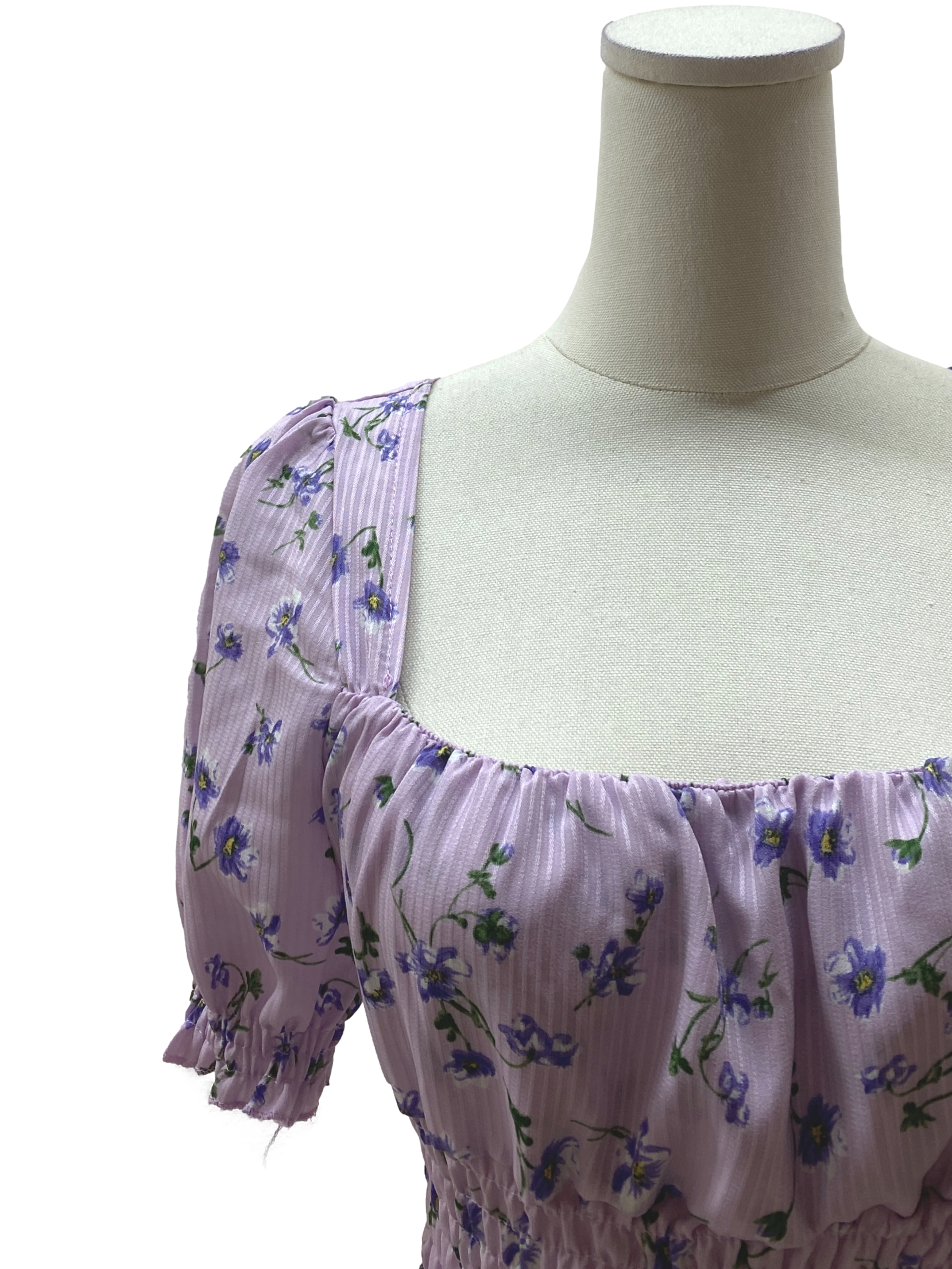 Heather Purple Floral Puff Sleeve Top