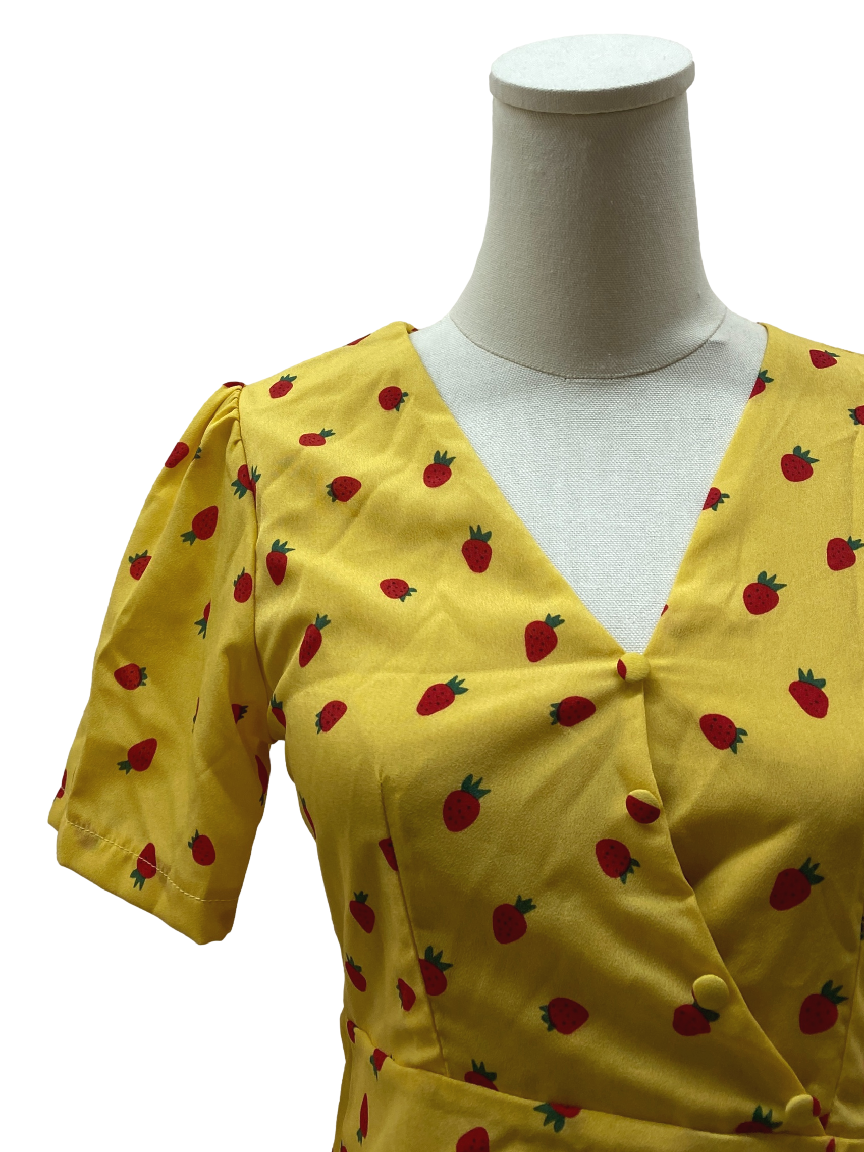 Butter Yellow Strawberry Print Dress