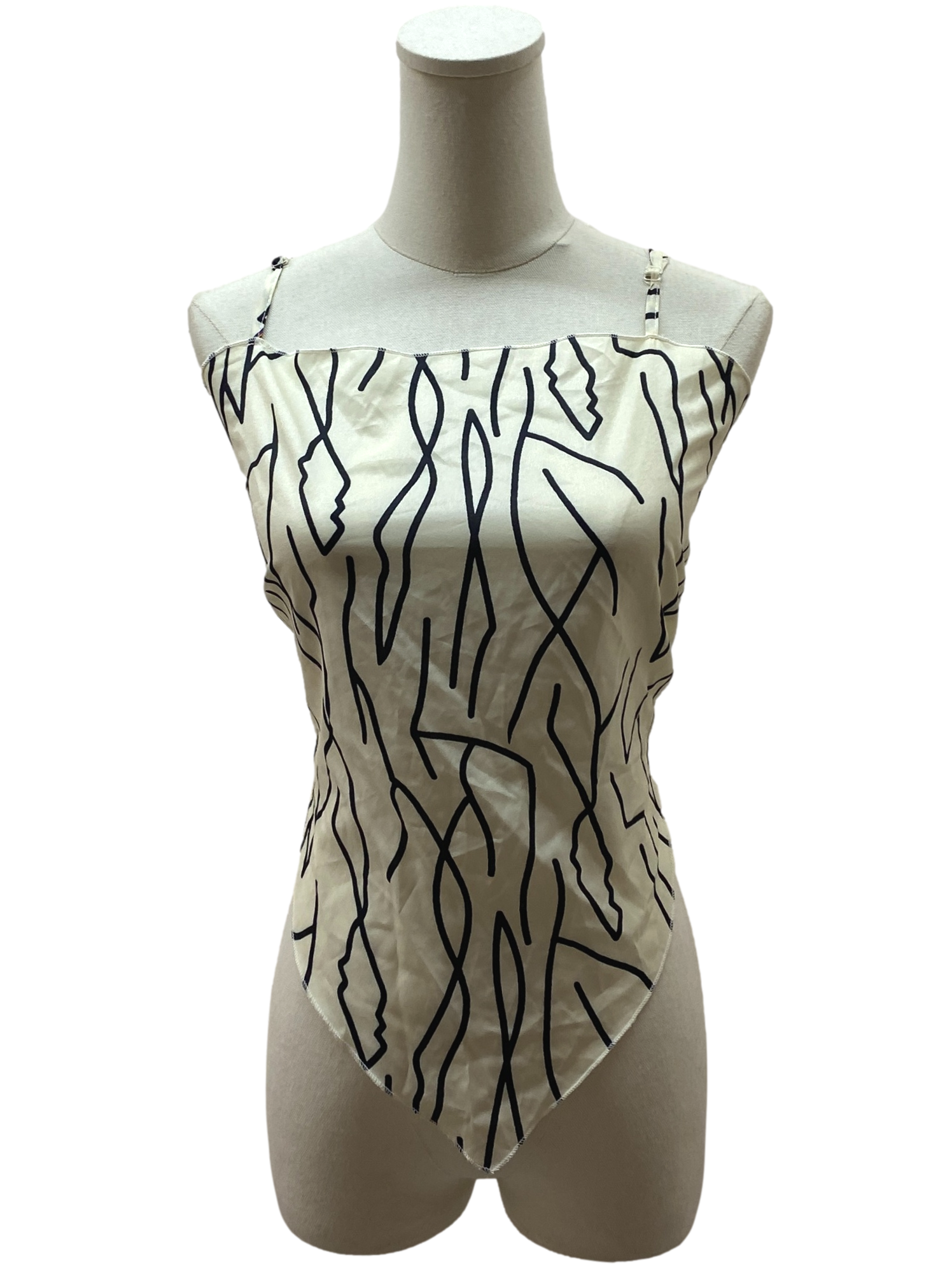 Cream White Abstract Self Tie Top