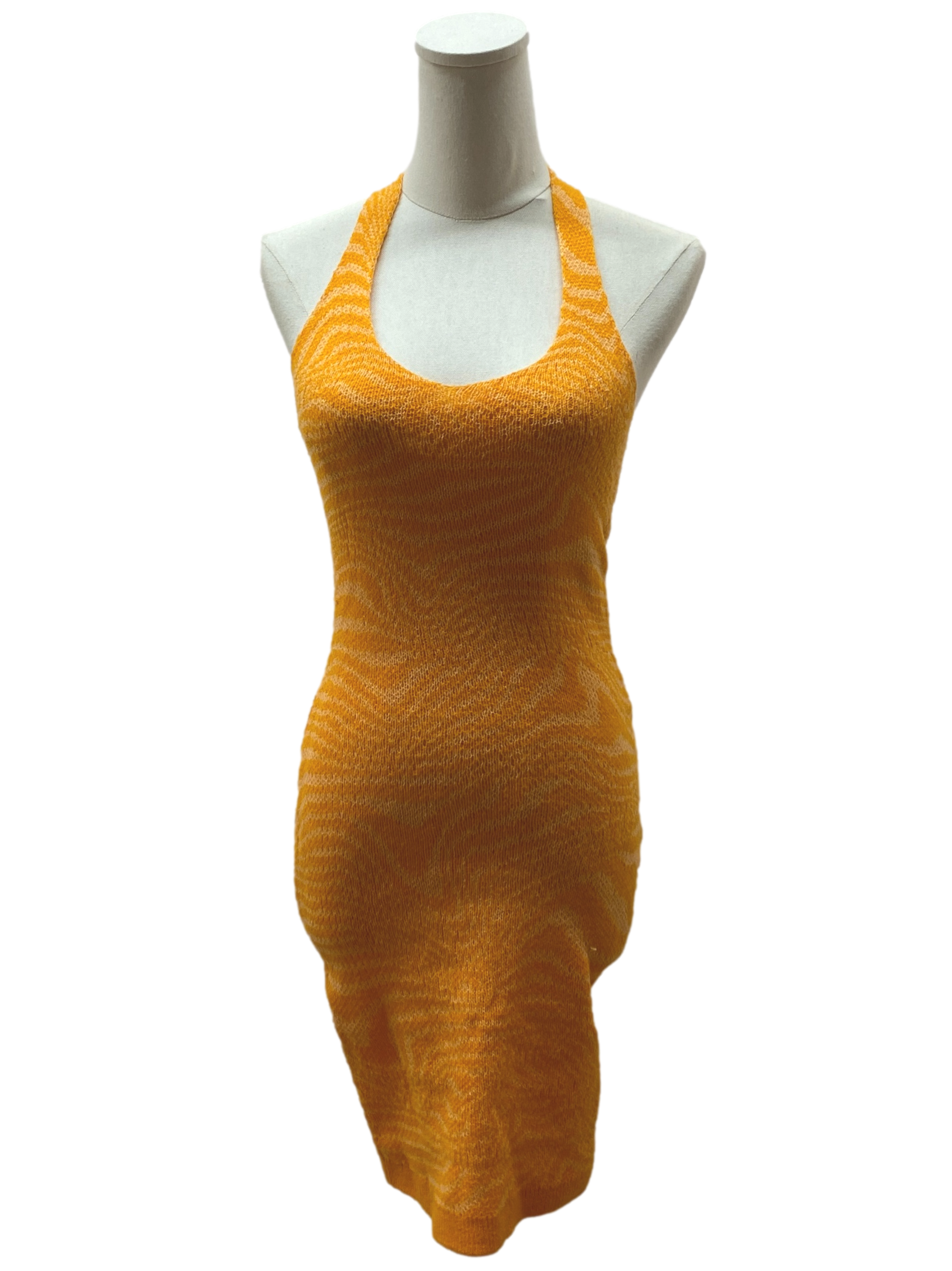 Orange Halter Knitted Pattern Dress