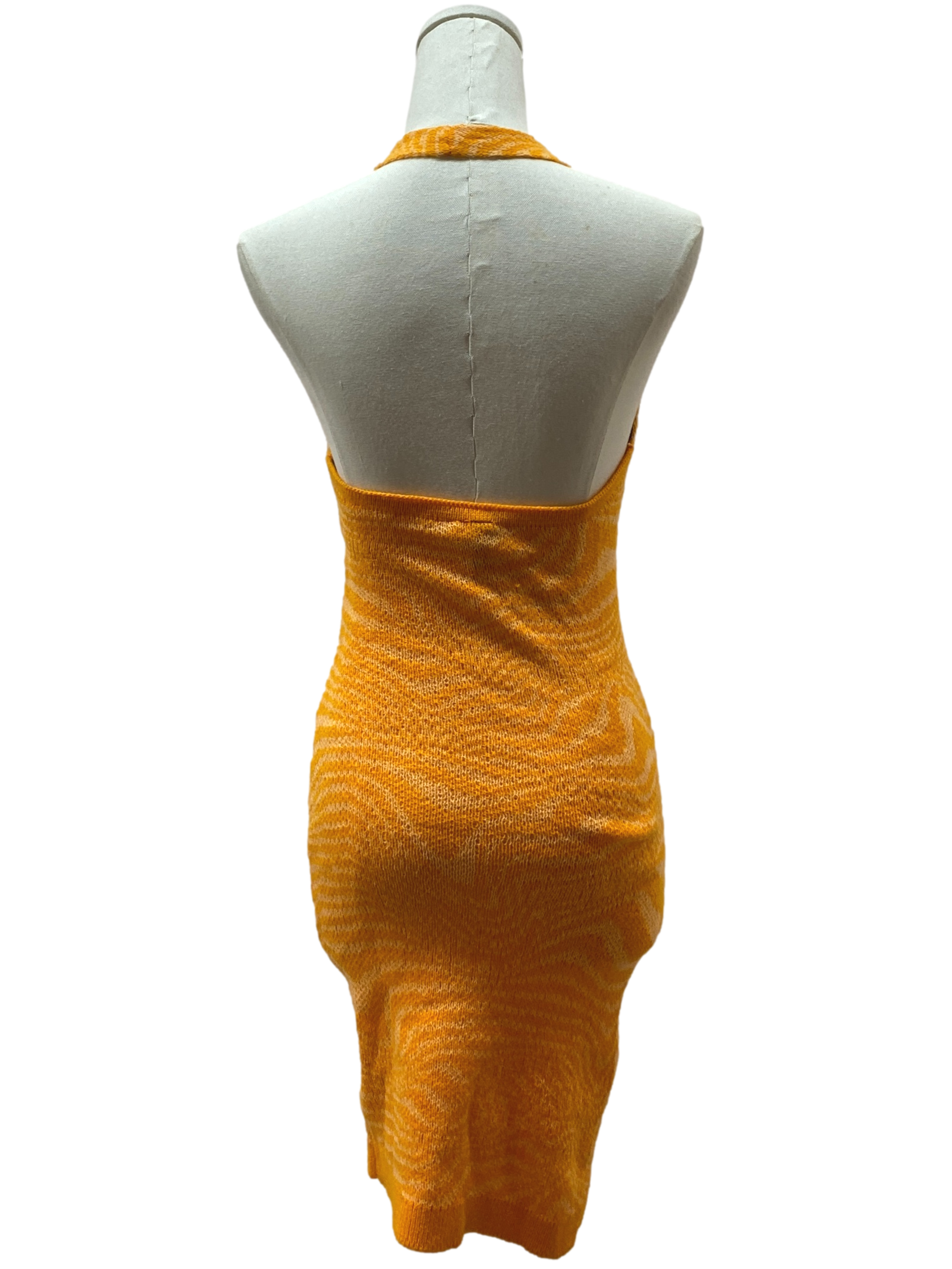 Orange Halter Knitted Pattern Dress
