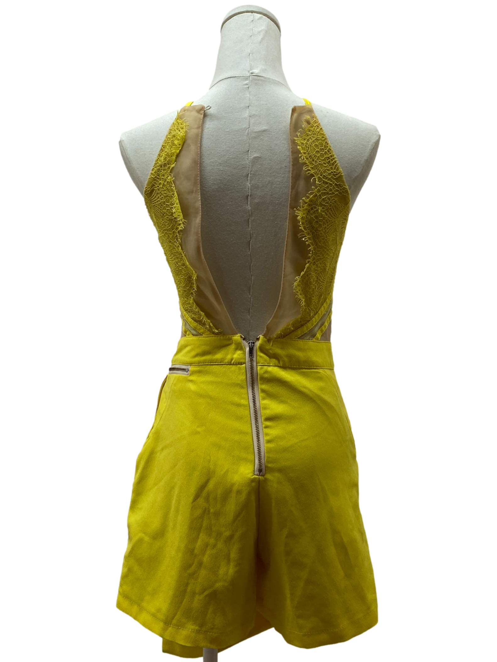 Yellow Lace Open Back Romper